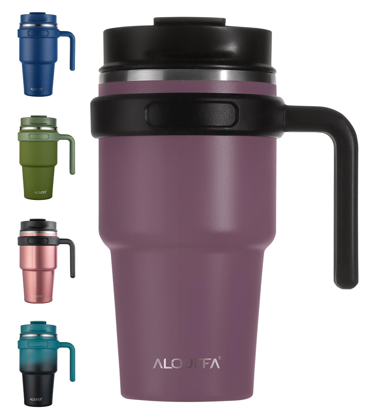 ALOUFEA 20 oz Insulated Coffee Mug Tumbler with Handle, Stainless Steel Travel Mug Tumbler with Lid and Straw,Double Wall Vacuum Leak Proof Ice Coffee Thermal Cup, Black