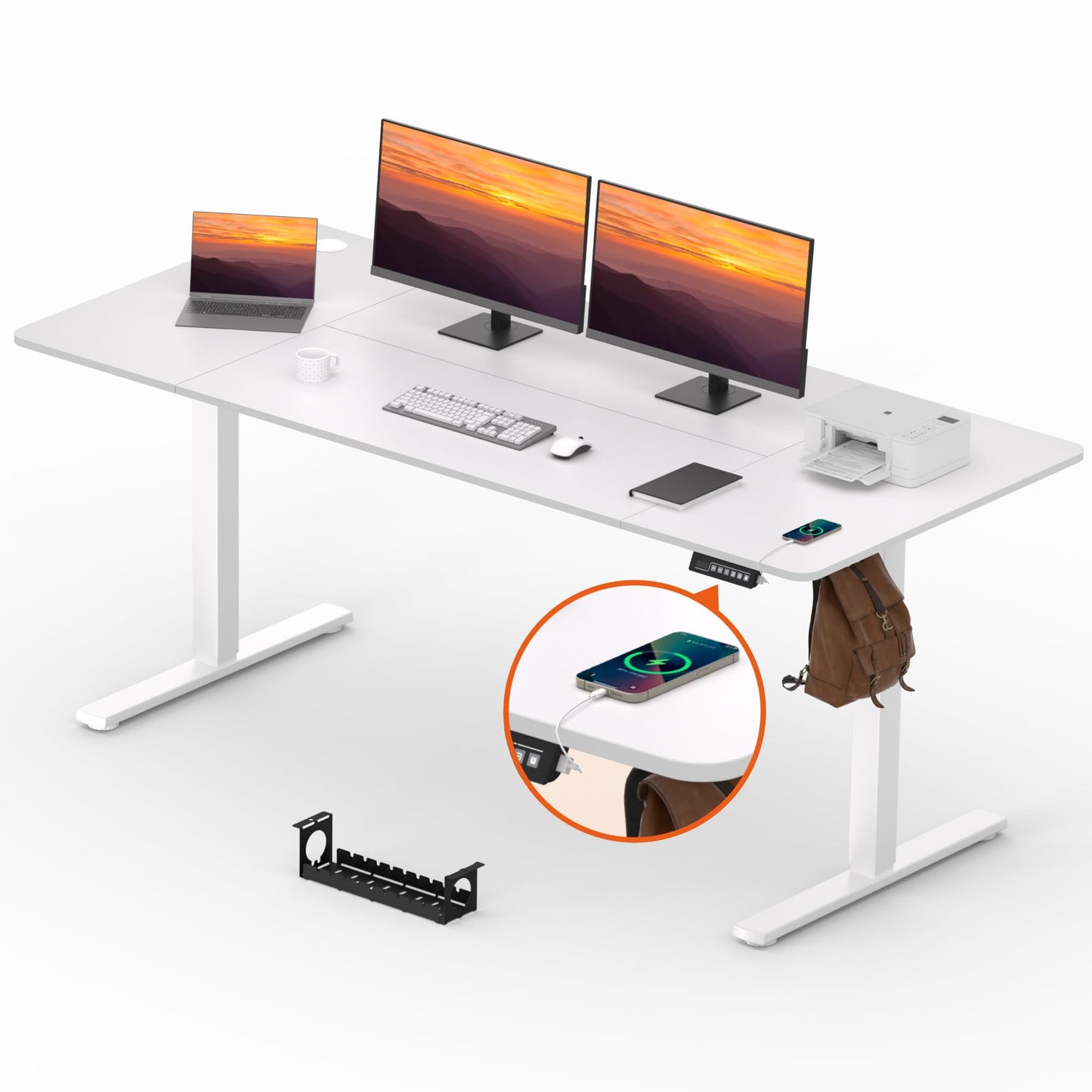 Adjustable Stand Up Desk with Memory Preset, Standing Desks 55 x 24 Inch Electric Home Office Desk Computer Workstation Splice Black Top + Black Frame