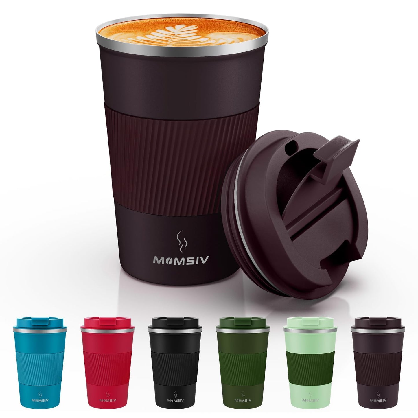 MOMSIV 12oz Travel Mug, Insulated Coffee Cup with Leakproof Lid, Travel Coffee Mug Vacuum Stainless Steel Double Walled Reusable Coffee Cup for Hot and Cold Water Coffee
