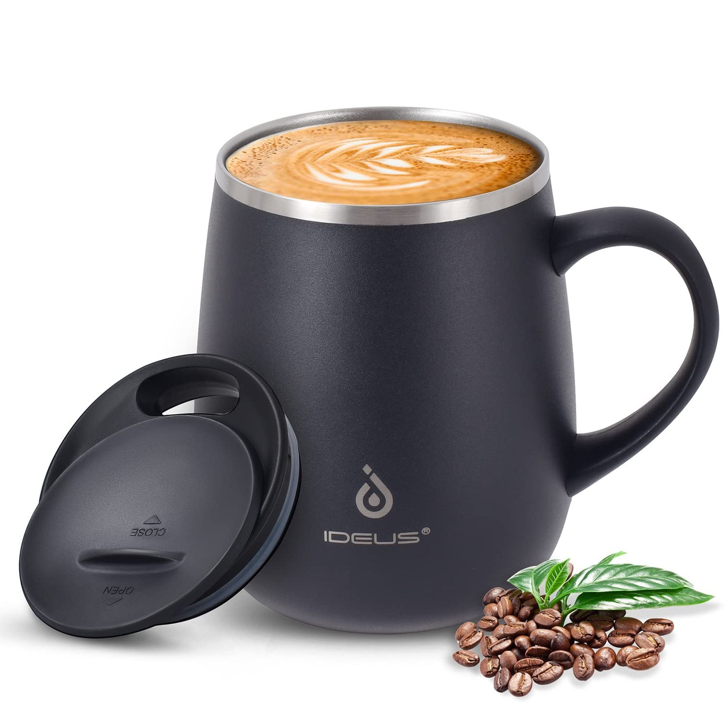 Ideus 16 oz Insulated Coffee Mug with Handle and Lid, Double Wall Stainless Steel Vacuum Thermal Coffee Mug, Travel Coffee Cup Thermal Cup for Home and Office, Orange Tiger