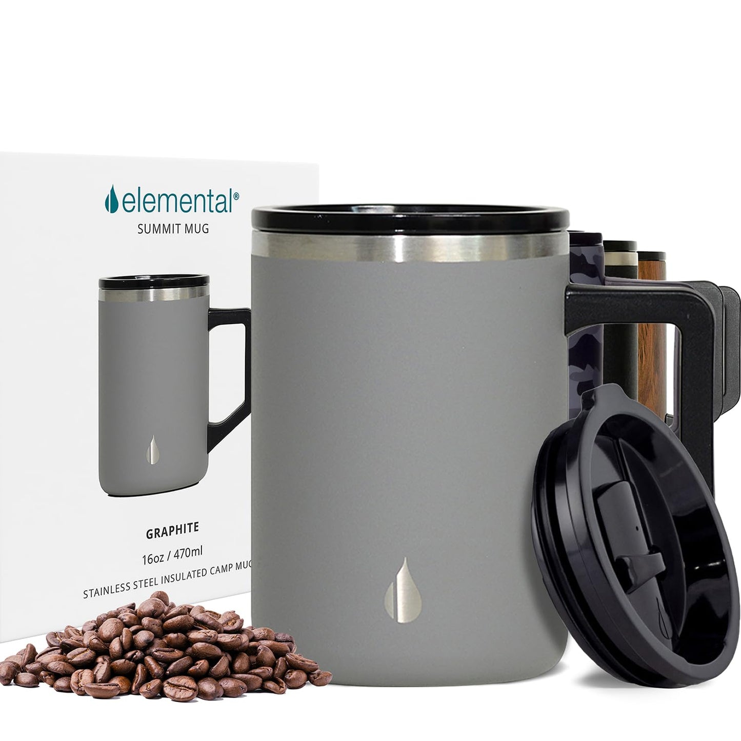 Elemental Insulated Coffee Mug - Triple-Wall Stainless Steel Summit Travel Cup for Hot and Cold Drinks - Thermal Coffee Mug with Lid and Handle for Camping, Office & Travel 12oz - Grey Speckle