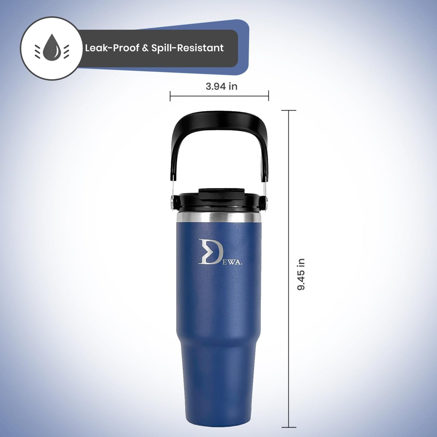DEWA 30 oz Insulated Stainless Steel Water Bottle with Handle & Flip Straw | Travel Tumbler for Gym, Hiking, Work | Vacuum Reusable Cup Keeps Cold 24H, Hot 12H