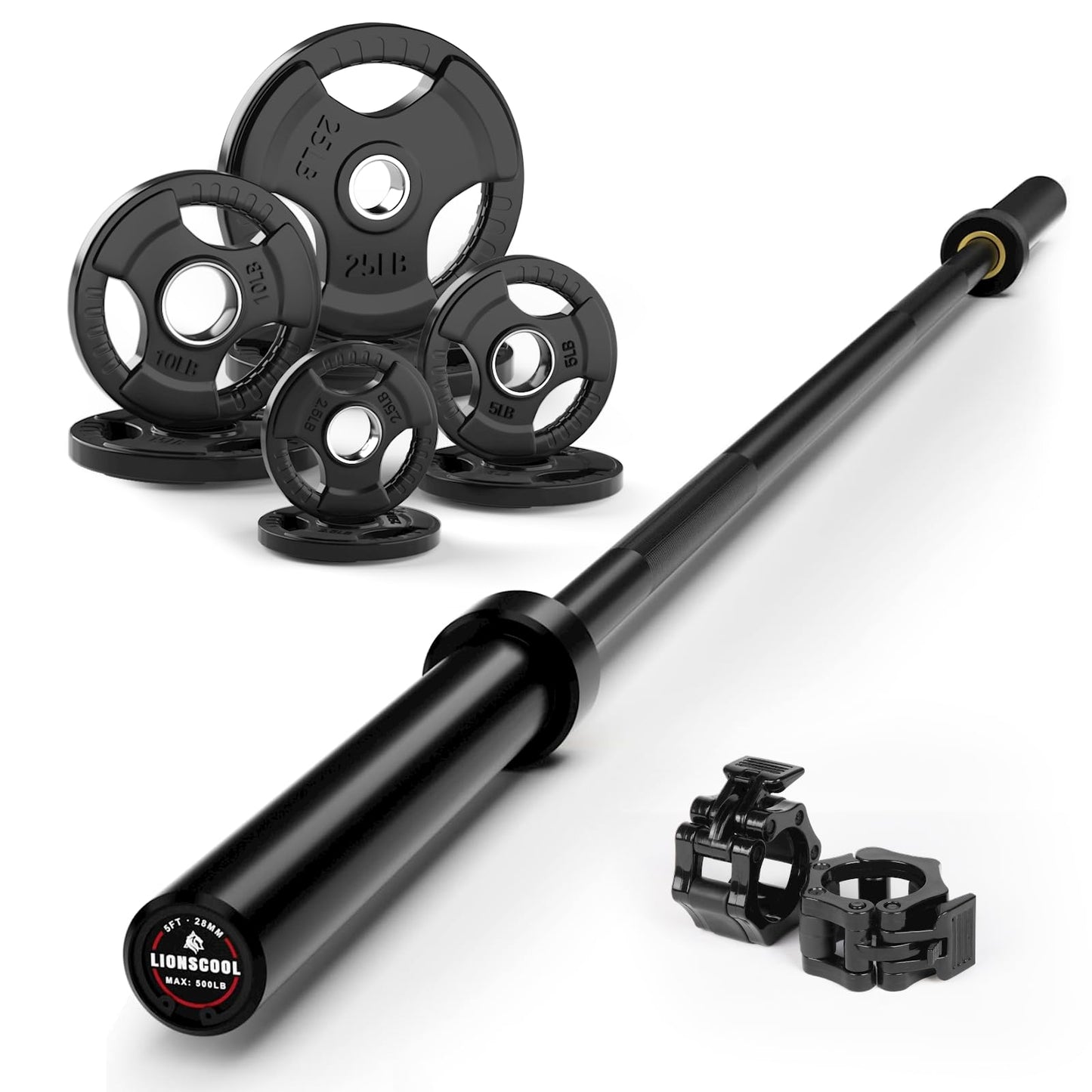 LIONSCOOL Premium 4ft/4.9ft/6ft Barbell for Strength Training and Olympic Weightlifting, 2 Inch Bar for Squats, Curls, Deadlifts, Presses, Hip Thrusts, 350lbs/500lbs/700lbs Weight Capacity