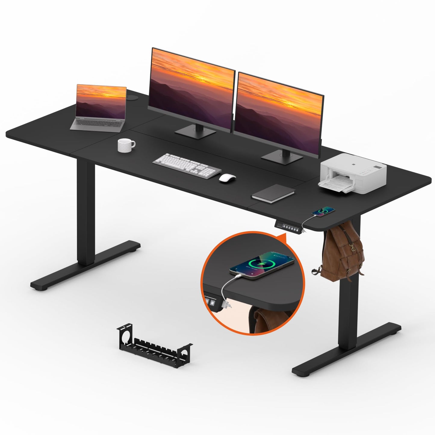 Adjustable Stand Up Desk with Memory Preset, Standing Desks 55 x 24 Inch Electric Home Office Desk Computer Workstation Splice Black Top + Black Frame