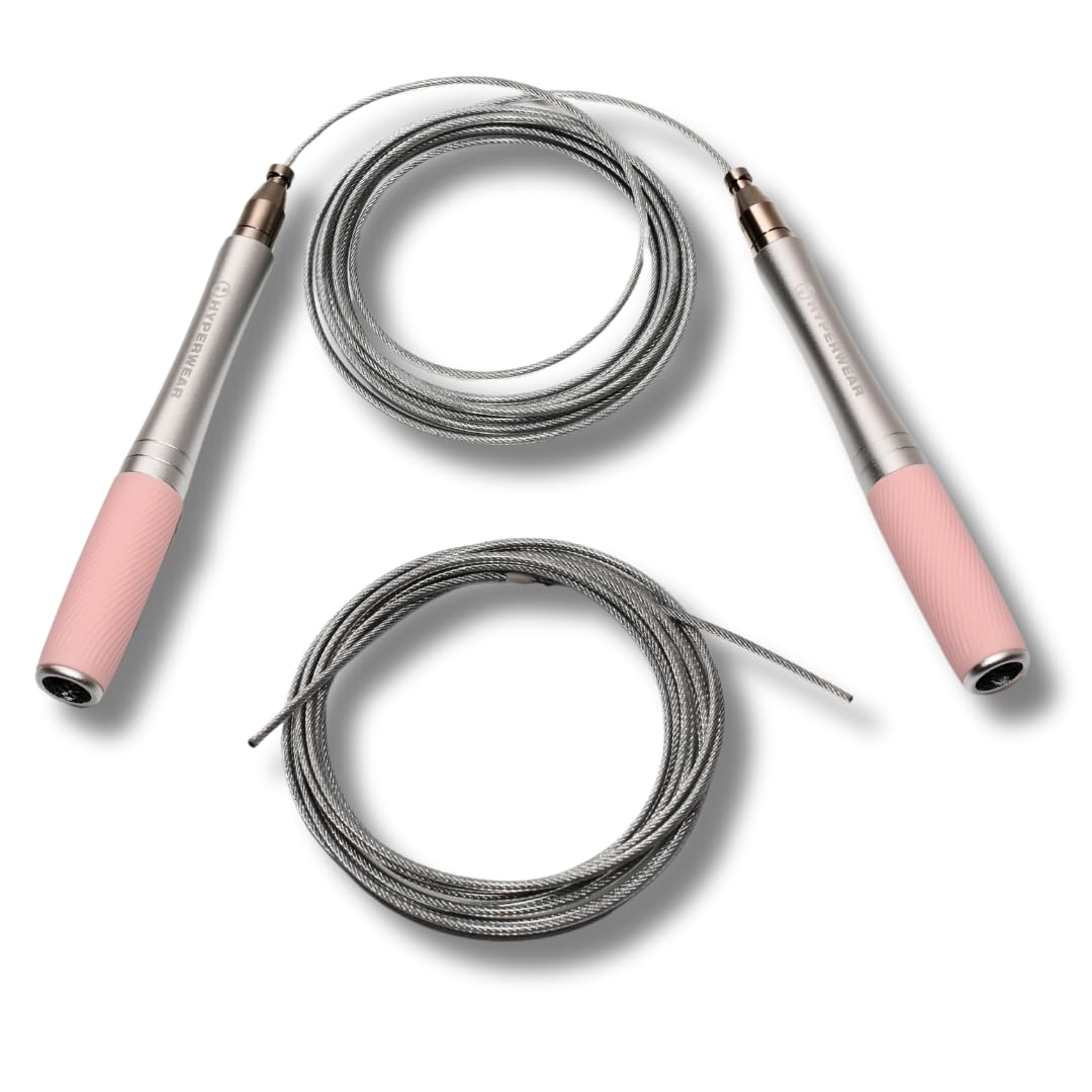 Hyperwear Adjustable Speed Jump Rope - Patented Self-Locking Head, Aluminum Hangles with Knurled Silicone Grips and Bonus Wire Rope for CrossFit, Boxing, and Fitness Training