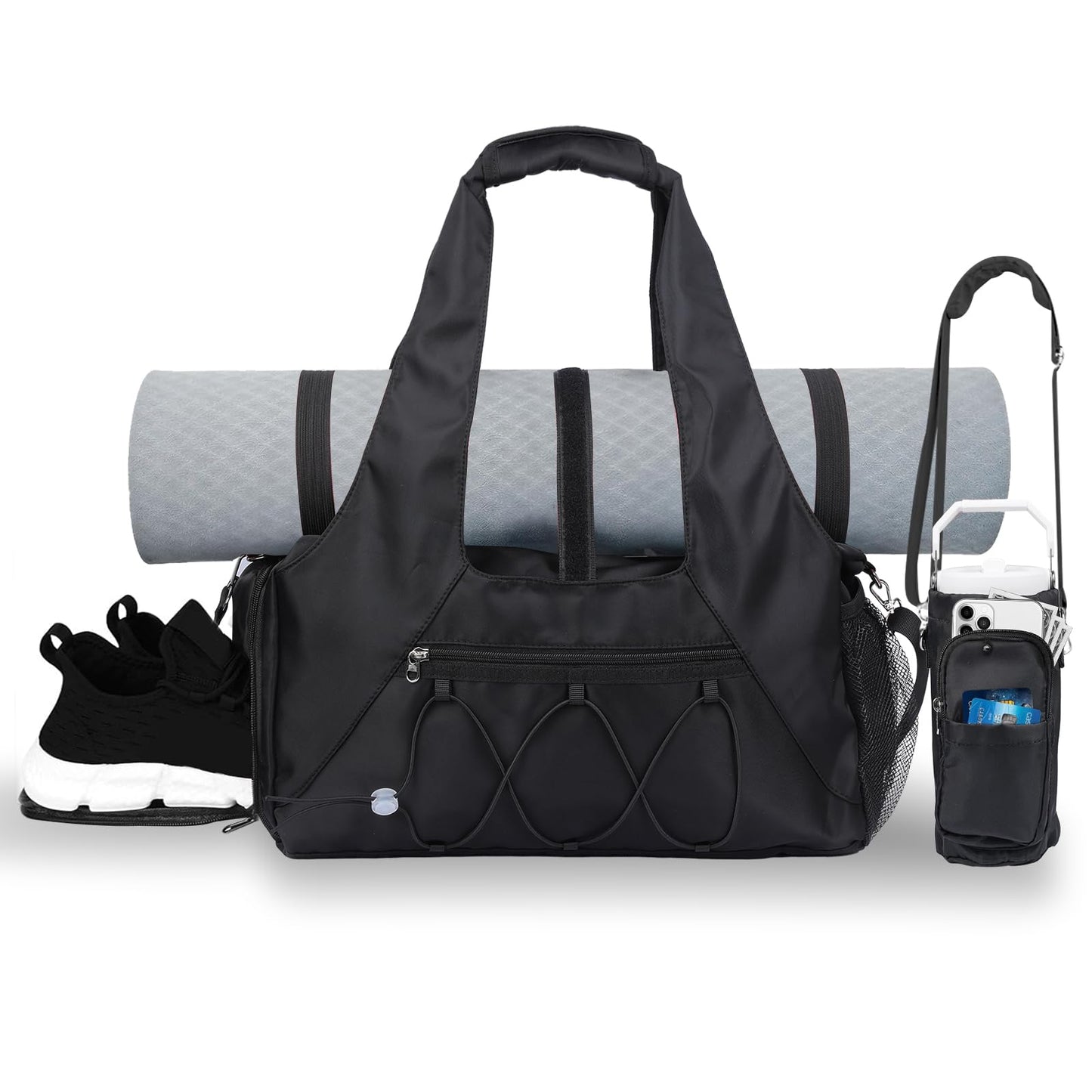 Gym Bag for Womens,Yoga Mat Bag with Shoes Compartment Water Bottle Carrier Multi-Functional Bags Ideal for Travel, Gym, Sports, Weekender