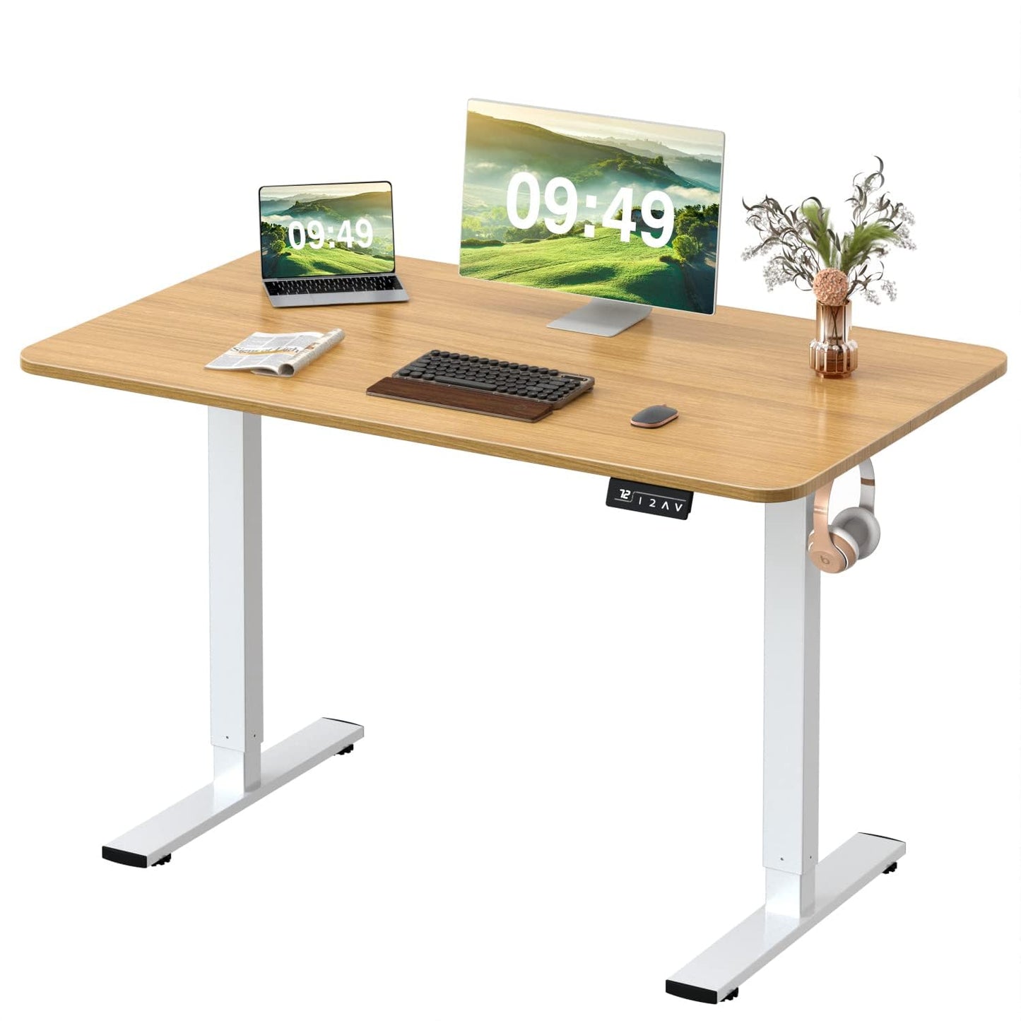 Furmax Electric Height Adjustable Standing Desk Large 55 x 24 Inches Sit Stand Up Desk Home Office Computer Desk Memory Preset with T-Shaped Metal Bracket, Black