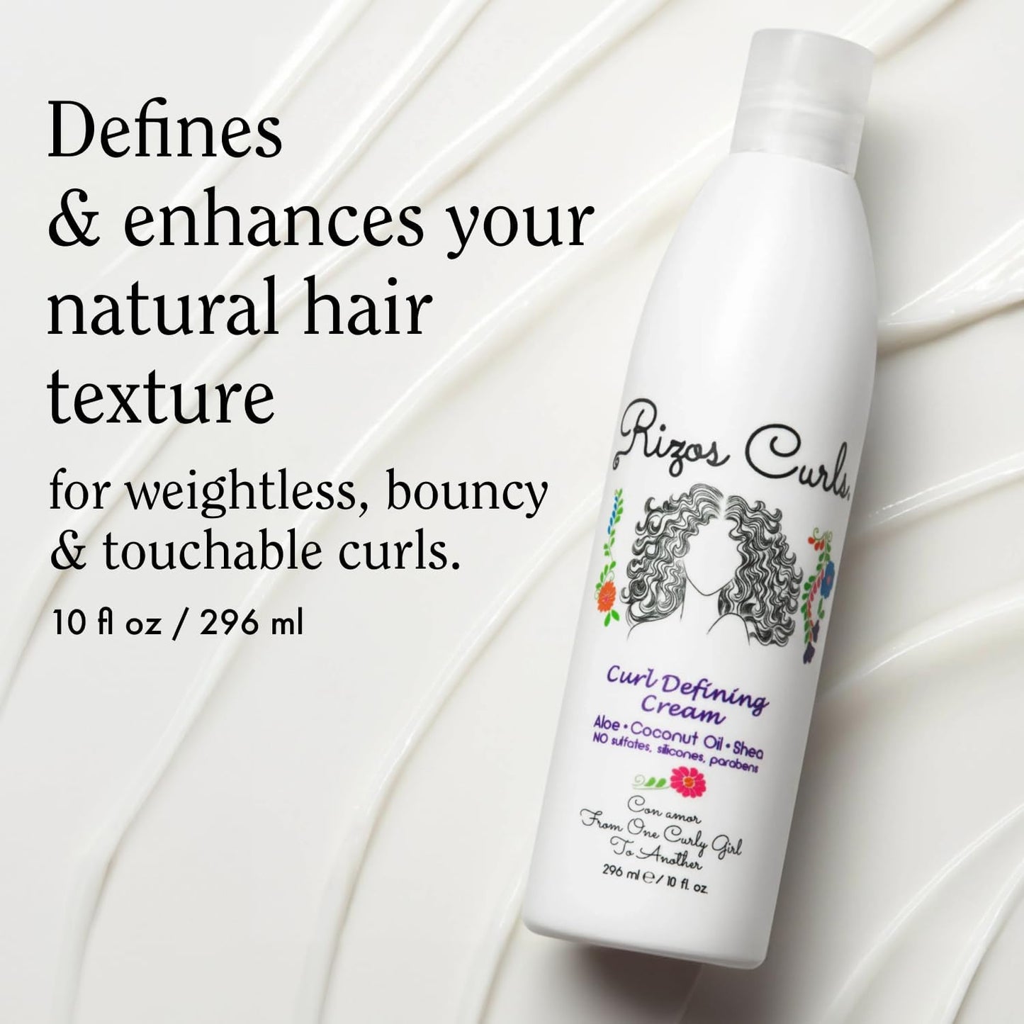 Rizos Curls Curl Defining Cream for Wavy, Curly, Coily, Kinky Hair Frizz Control, Defines, Softens, Moisturizes, Adds Shine for Hair Types Sulfate & Paraben Free