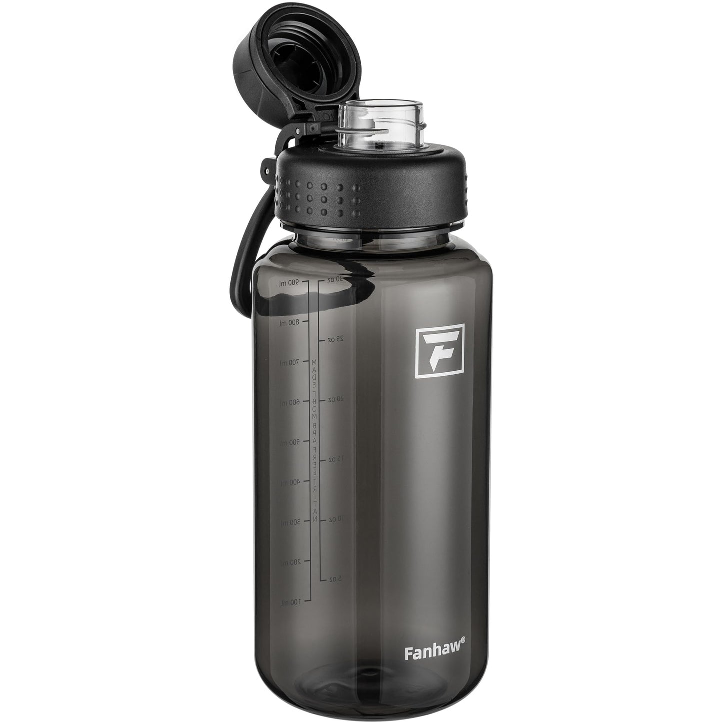 Fanhaw 32 oz Clear Water Bottle with Fast-Flow Spout Lid, BPA-Free Tritan, Wide Mouth, Leakproof, Reusable Bottle for Gym, School, Office, Travel (Clear&Black)