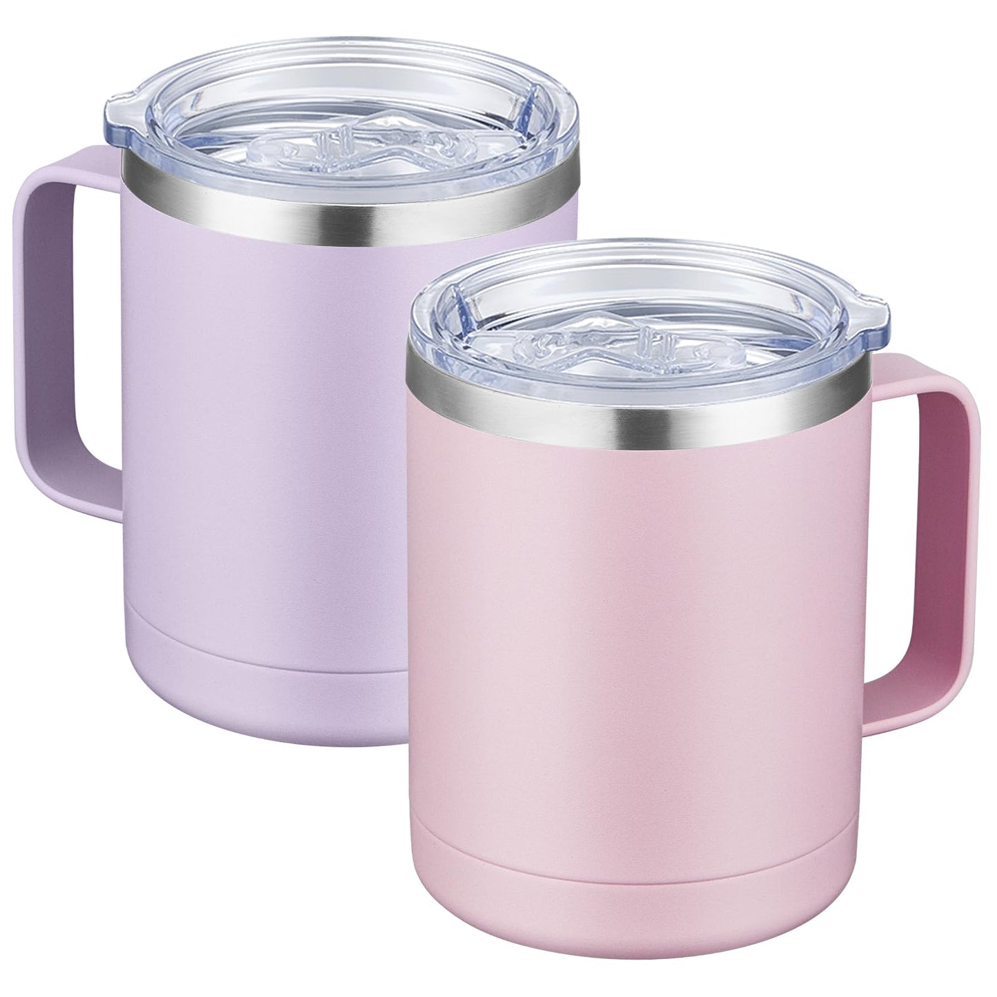 MEWAY 12oz Coffee Mug With Handle and Sliding Lid,Stainless Steel Travel Tumbler Cup with Handle,Double Wall Vacuum Insulated Camping Cup for Hot & Cold Drinks Tea (Purple,Set of 1)
