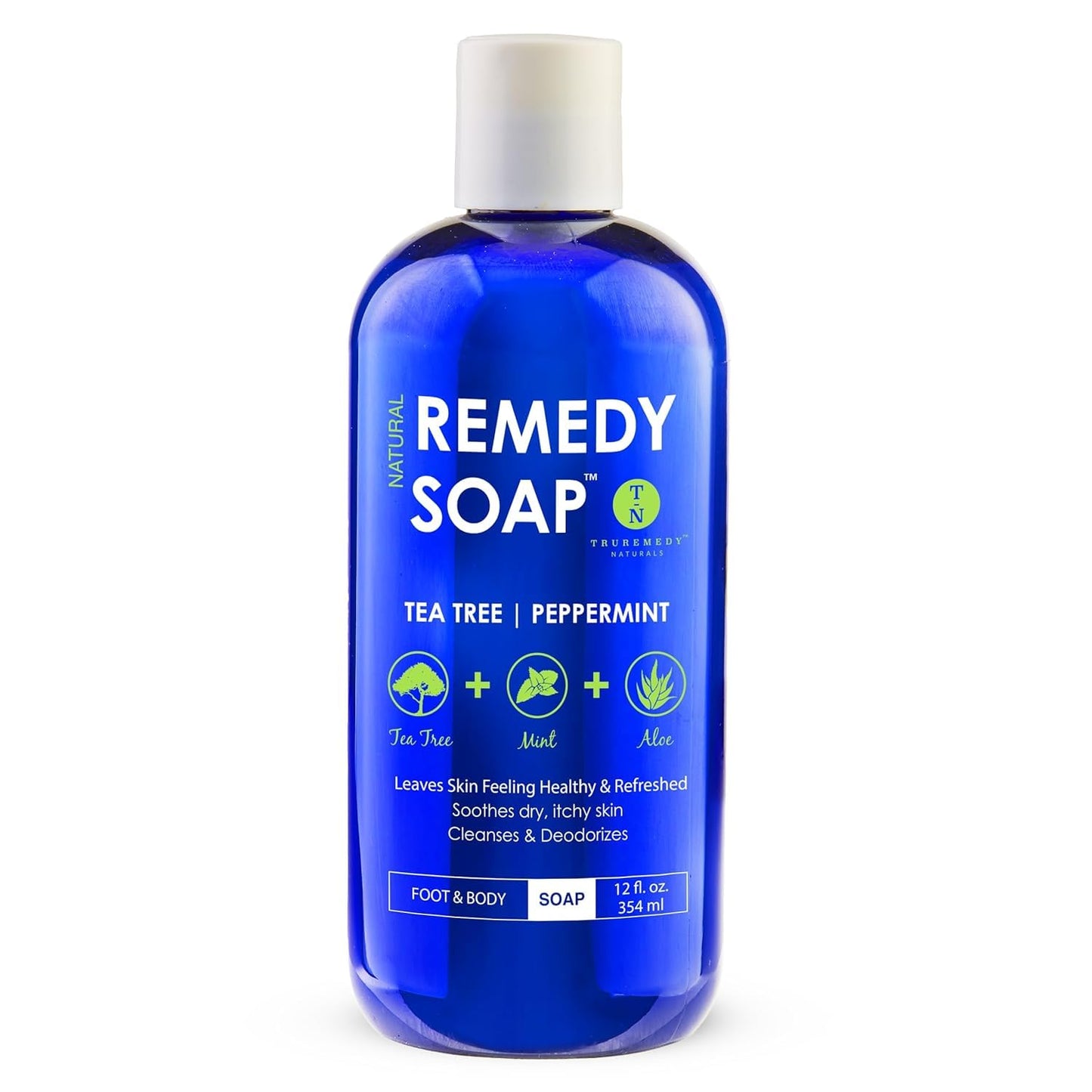 Truremedy Naturals Remedy Tea Tree Oil Body Wash - 12 oz Refreshing Cleanser for Skin and Scalp with Tea Tree, Peppermint, and Aloe - Invigorating Soap Body Wash