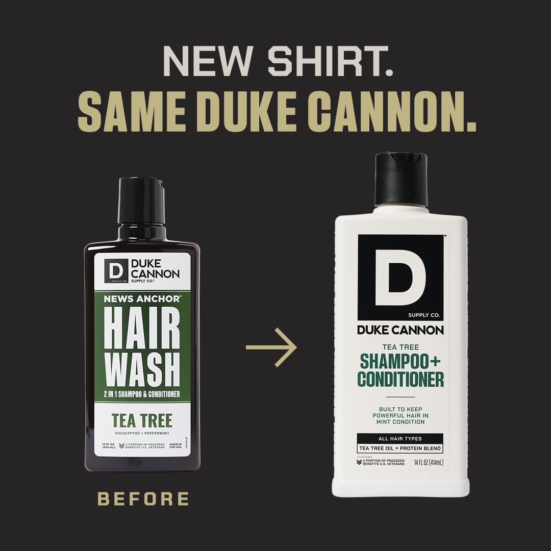 Duke Cannon Supply Co. 2-in-1 Hair Wash - Masculine Scent - Gentle Cleansing Hair Wash For Men - Stimulating Hair Shampoo & Conditioner - Tea Tree & Midnight Swim & Sawtooth- 3 Pack (14 oz)