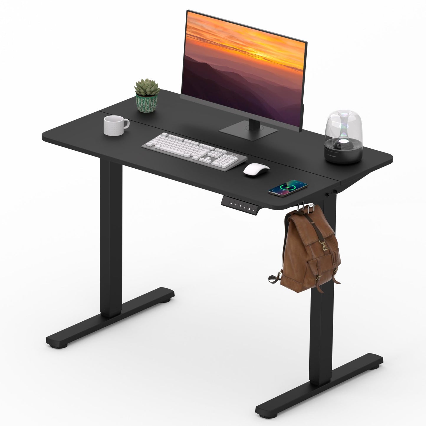 Adjustable Stand Up Desk with Memory Preset, Standing Desks 55 x 24 Inch Electric Home Office Desk Computer Workstation Splice Black Top + Black Frame