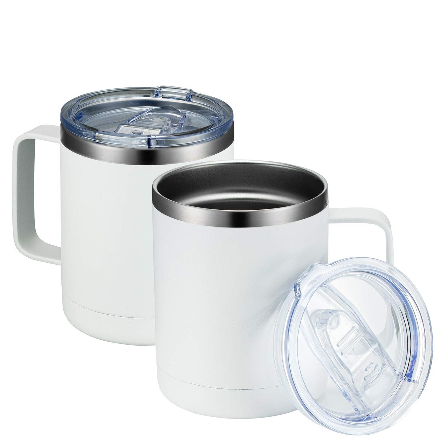 MEWAY 12oz Coffee Mug With Handle and Sliding Lid,Stainless Steel Travel Tumbler Cup with Handle,Double Wall Vacuum Insulated Camping Cup for Hot & Cold Drinks Tea (Purple,Set of 1)