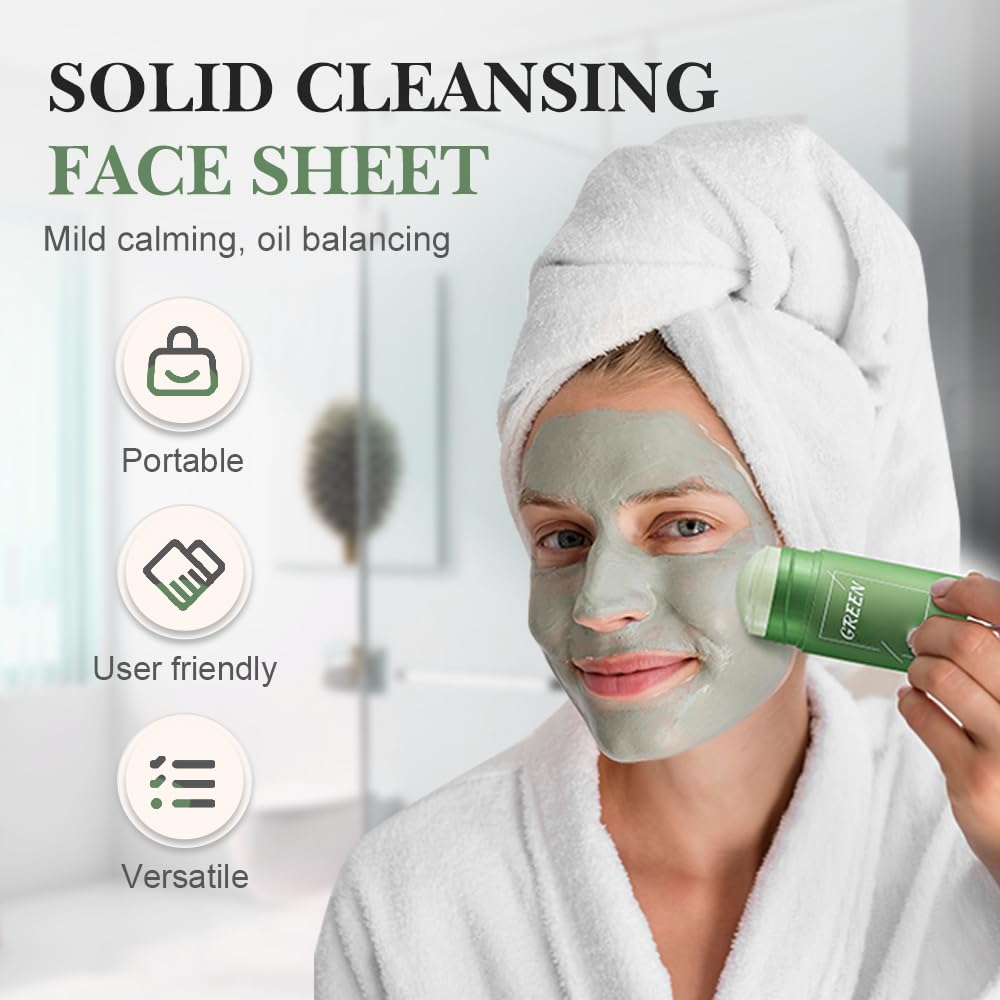 Green Tea Cleaning Paste, 2025 Upgrade Blackhead Remover Mask Green Tea Clay Stick for Face, Green Clay Mask Moisturizing Skin for Men and Women of All Skin Types (1Pcs)