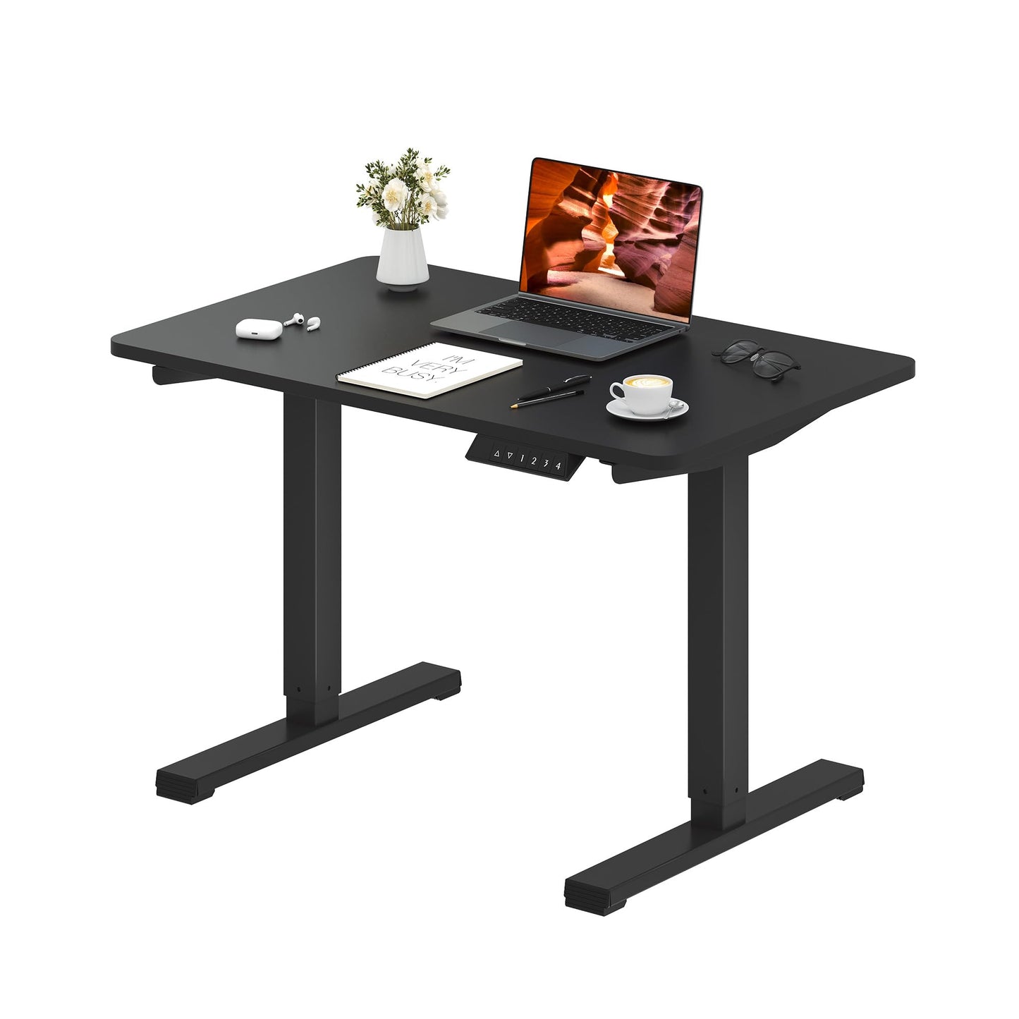 Adjustable Stand Up Desk with Memory Preset, Standing Desks 55 x 24 Inch Electric Home Office Desk Computer Workstation Splice Black Top + Black Frame