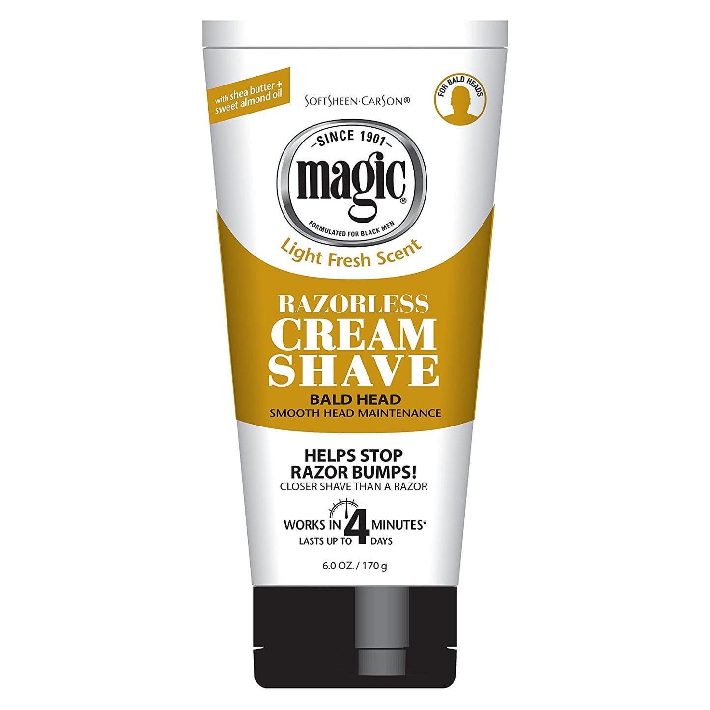Razorless Shaving Cream for Men Magic, Hair Removal Cream, for Bald Head Maintenance, No Razor Needed, Depilatory Cream Works in 4 Minutes for Coarse Curly Hair, 6 oz