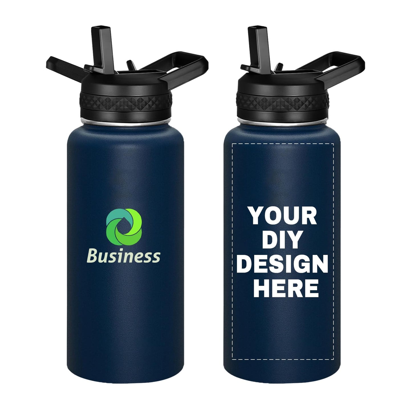 Personalized Custom Water Bottle with Text Photo Print in USA 32oz Double Wall Stainless Steel Leakproof Wide Mouth Cup with Flip Straw