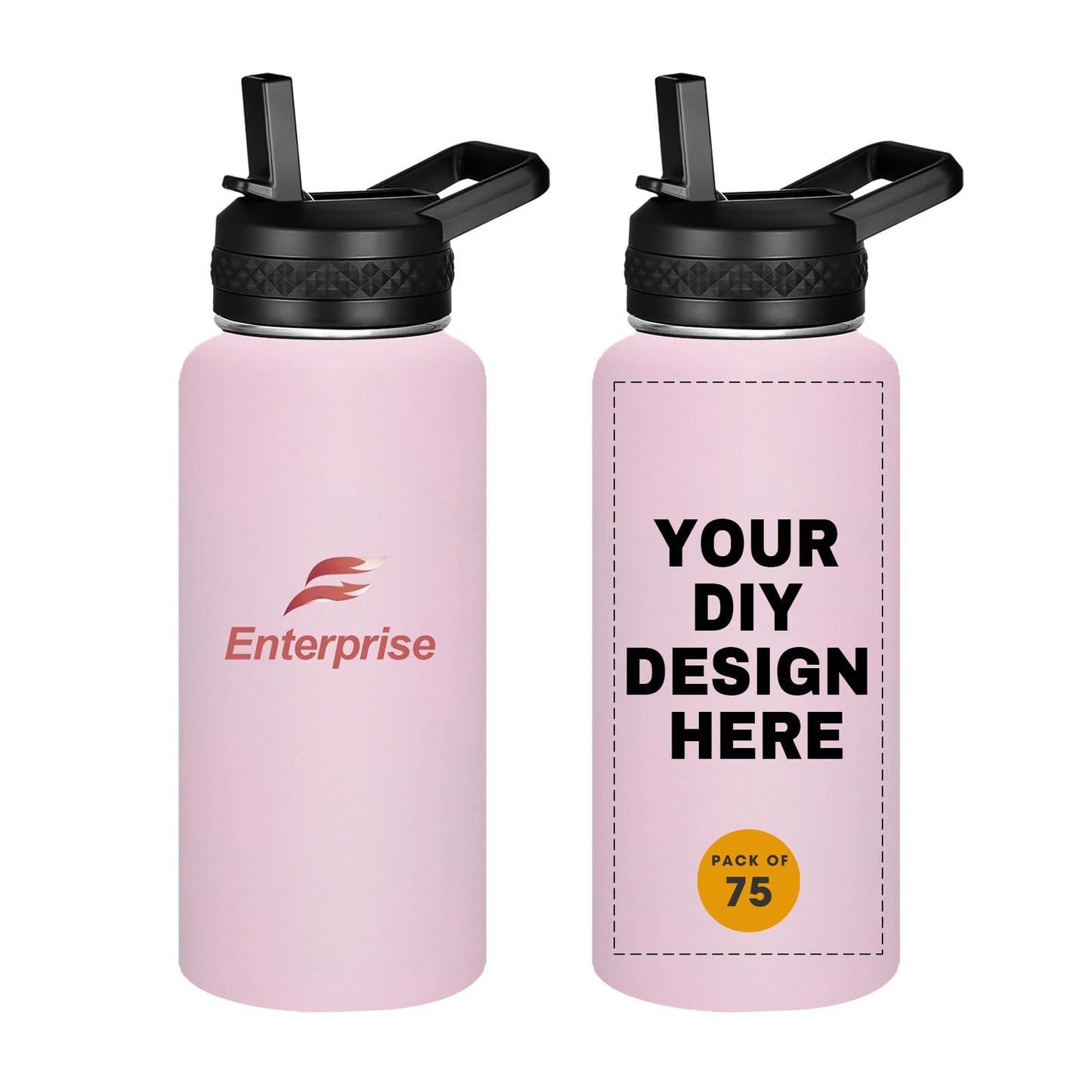 Personalized Custom Water Bottle with Text Photo Print in USA 32oz Double Wall Stainless Steel Leakproof Wide Mouth Cup with Flip Straw