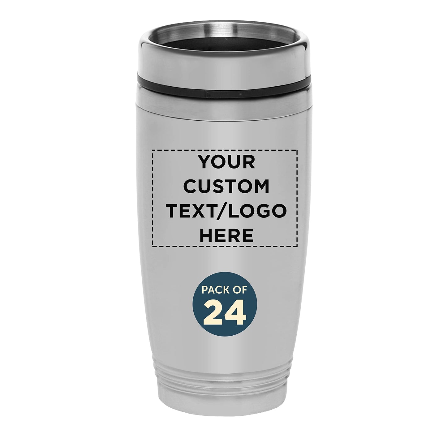 DISCOUNT PROMOS Custom Stainless Steel Tumblers 16 oz. Set of 12, Personalized Bulk Pack - Perfect for Coffee, Soda, Other Hot & Cold Beverages - Silver