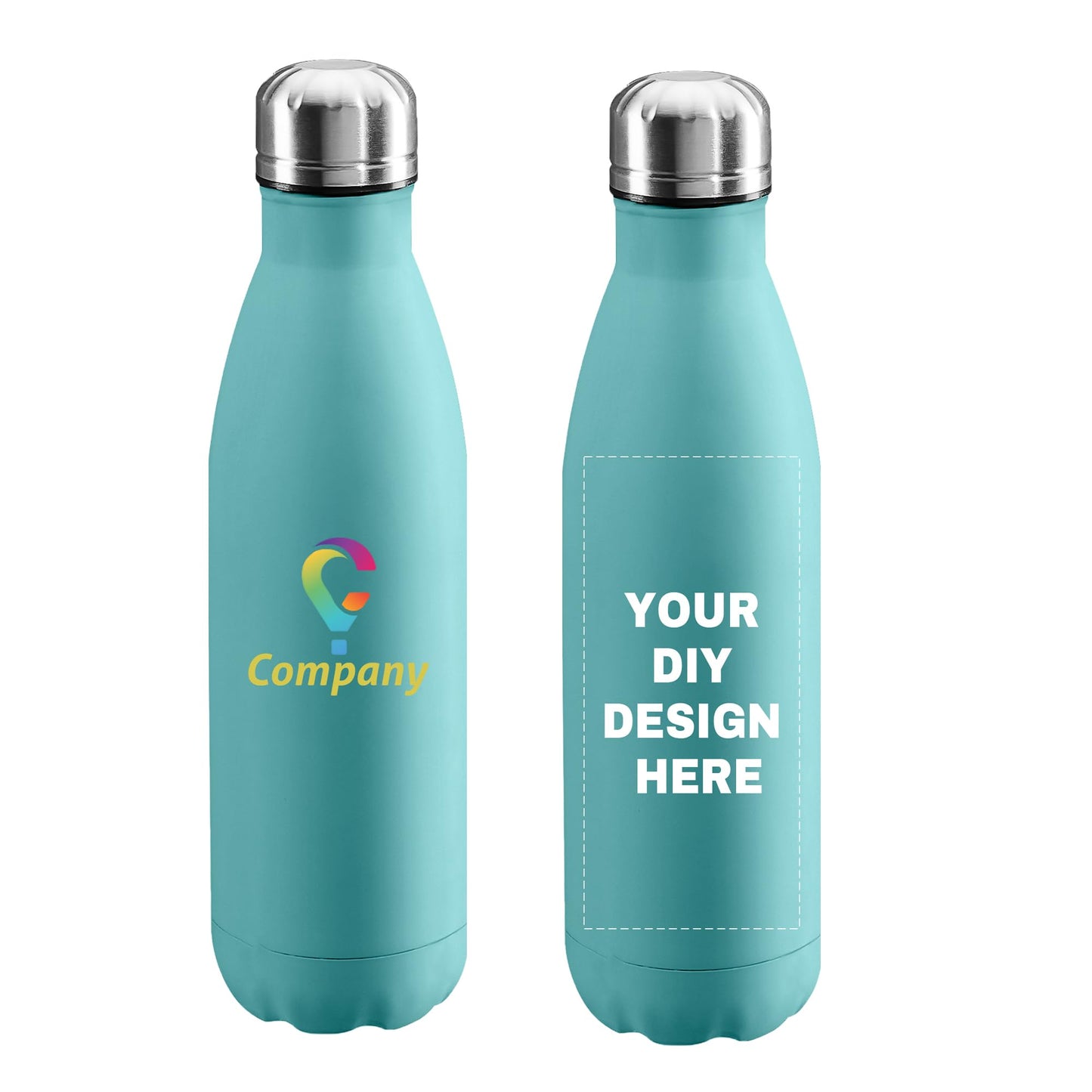 Personalized Custom Water Bottles 17oz Stainless Steel Double Wall Insulated Leakproof Cups for Sports Outdoors With Colorful Text Logo Print in USA