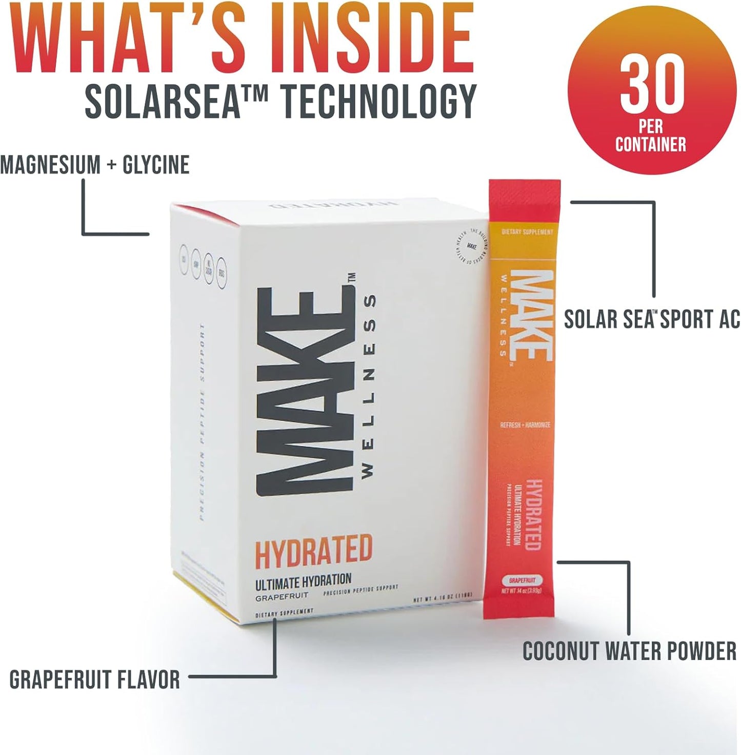 HYDRATED Supplement | 30 Servings | Grapefruit Flavor | Supports Cellular Hydration & Electrolyte Balance | Aids Peptide Signaling for Overall Wellness