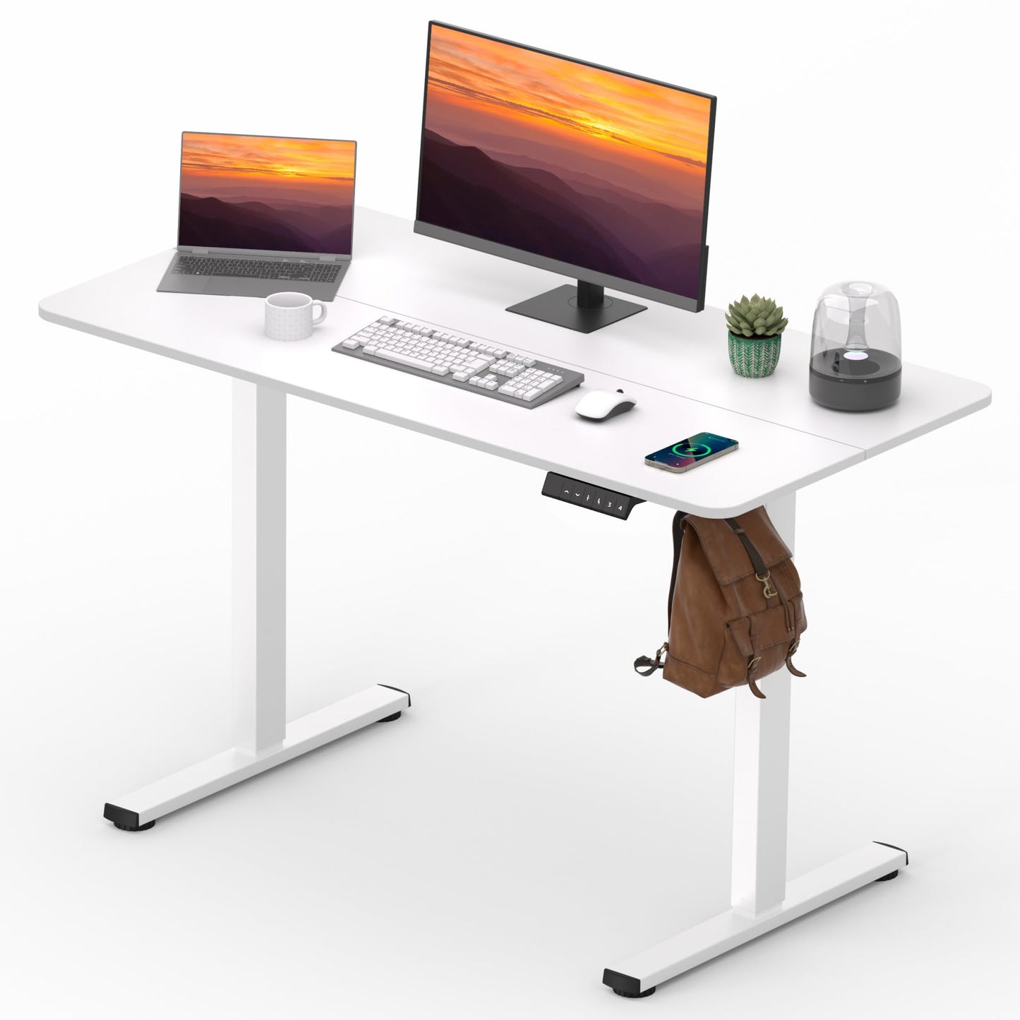 Adjustable Stand Up Desk with Memory Preset, Standing Desks 55 x 24 Inch Electric Home Office Desk Computer Workstation Splice Black Top + Black Frame
