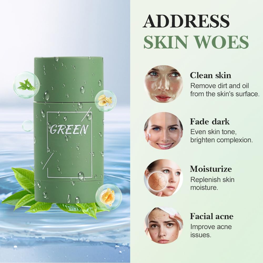 Green Tea Cleaning Paste, 2025 Upgrade Blackhead Remover Mask Green Tea Clay Stick for Face, Green Clay Mask Moisturizing Skin for Men and Women of All Skin Types (1Pcs)