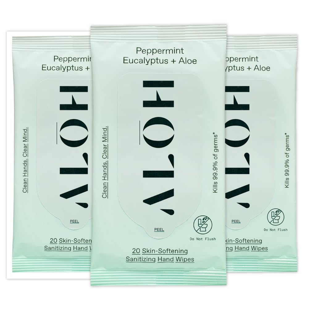 ALŌH Sweet Orange Bergamot + Aloe Sanitizing Hand Wipes - Clean Hands, Clear Mind - On The Go Hand Sanitizing Wipes for Kids and Adults - Travel Size 3 Pack 20ct Wipes (60 wipes)