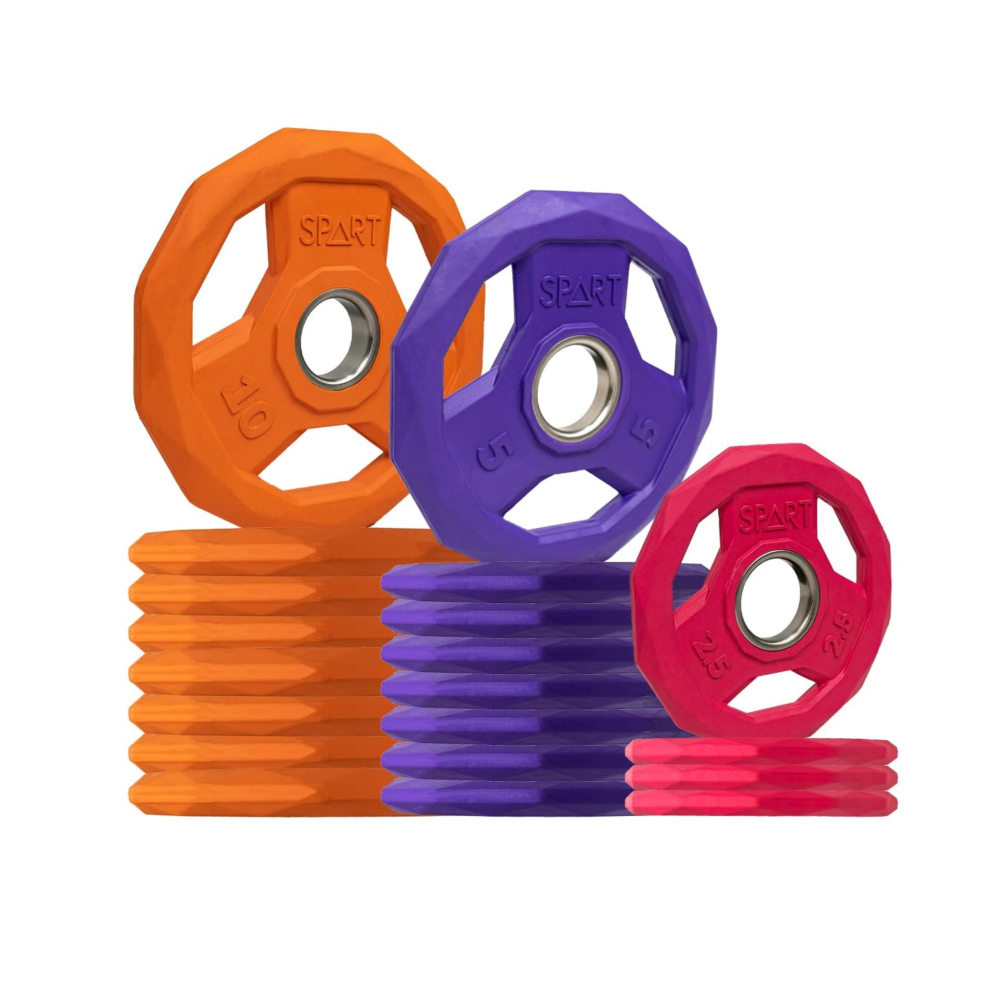 SPART Color Coded Weight Plate 2-Inch Rubber Coated Olympic Grip Plate for Barbell, Solid Cast Iron Weight Plates for Strength Training, Weightlifting, Crossfit, Home Gym, 2.5LB/5LB/10LB/25LB/35LB/45LB, Pair