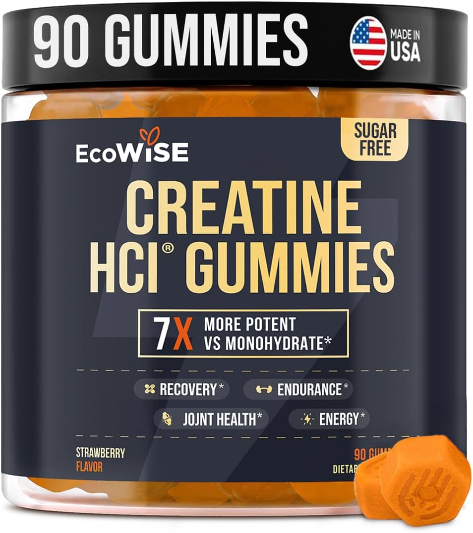 Creatine HCL Gummies 750mg, Chewable Gummies for Men & Women, Sugar-Free, Vegan, HCL Creatine for Active Lifestyle, Strawberry Flavor, 90 Count