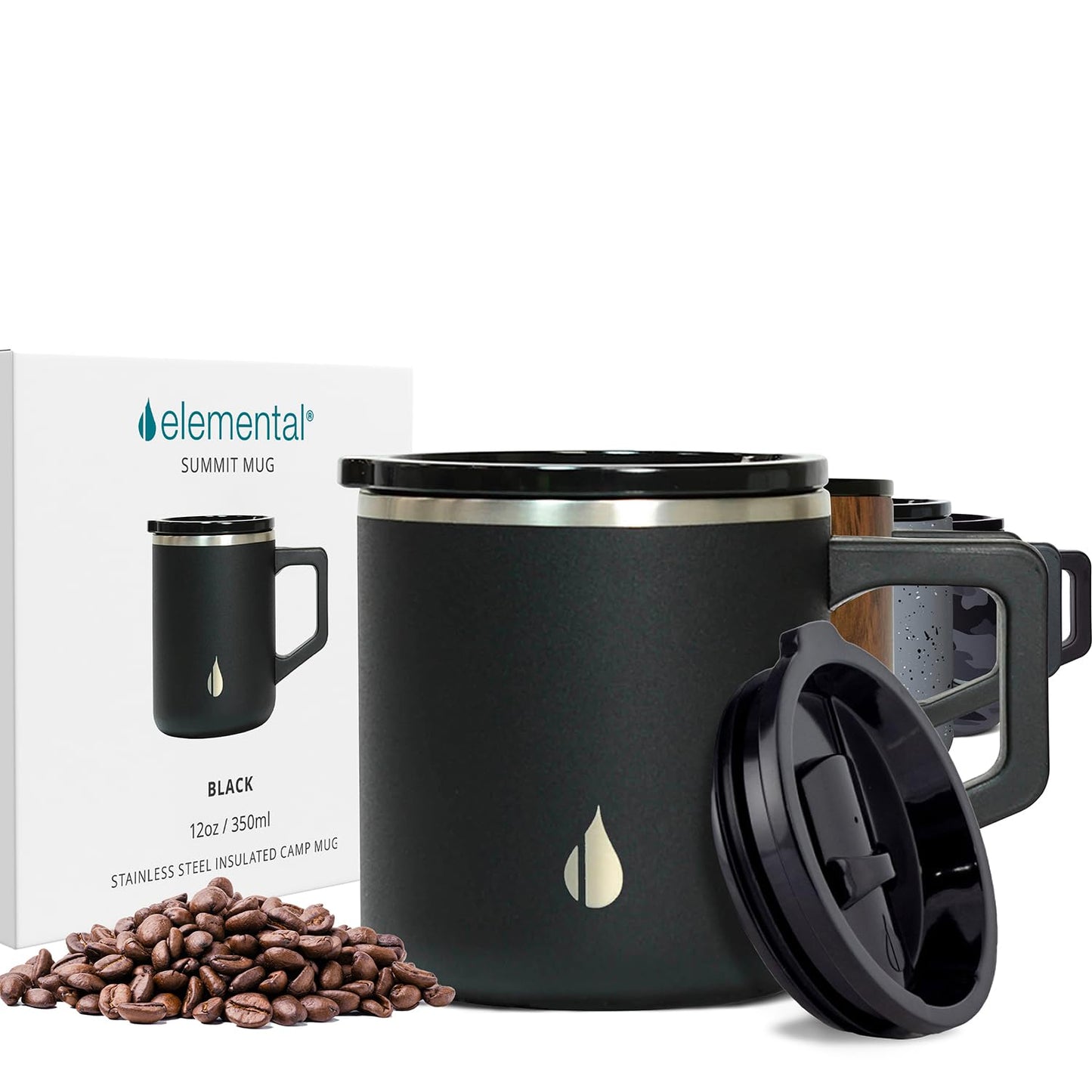 Elemental Insulated Coffee Mug - Triple-Wall Stainless Steel Summit Travel Cup for Hot and Cold Drinks - Thermal Coffee Mug with Lid and Handle for Camping, Office & Travel 12oz - Grey Speckle