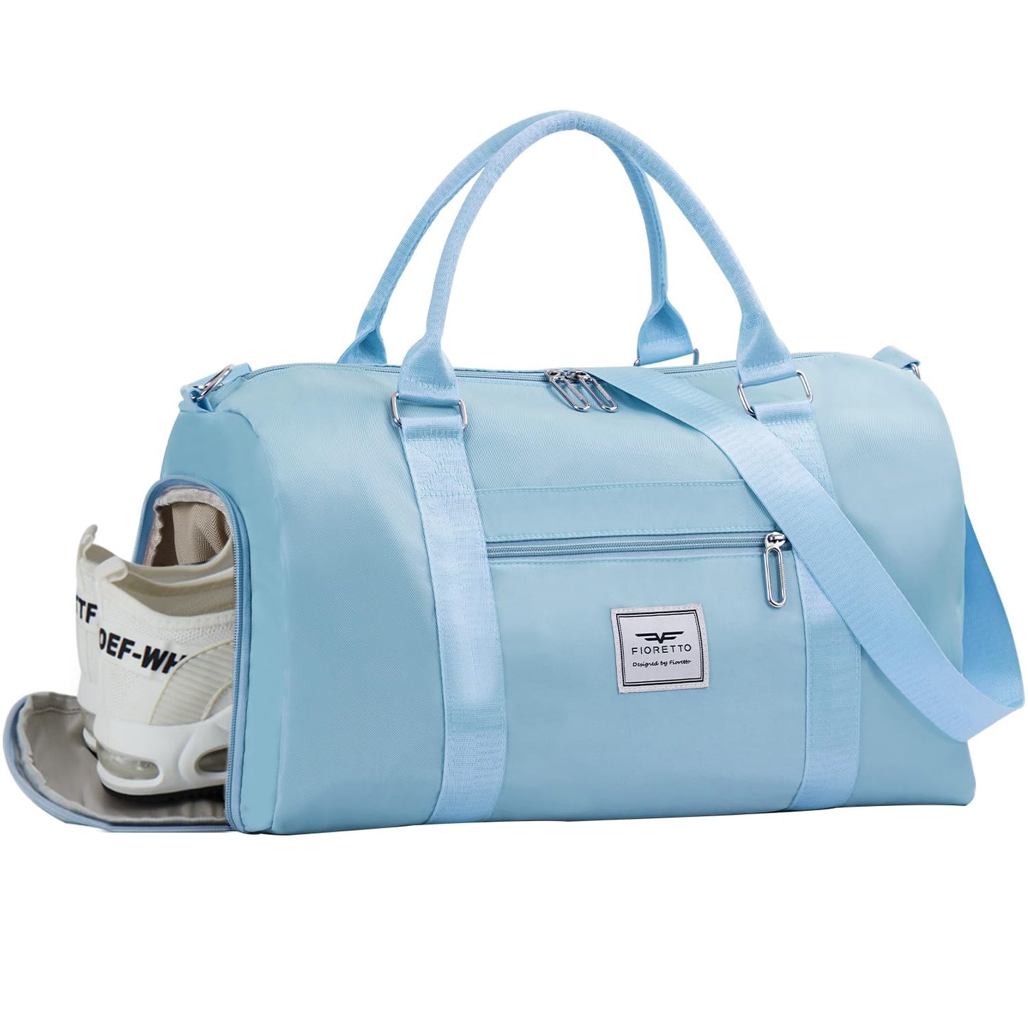 FIORETTO Womens Gym Tote Duffle Bag with Wet Pocket & Shoe Compartment, Sports Duffel Overnight Weekender Hospital Workout Carry on Bag for Girls, Ideal for Travel, Swimming, Dance, Ballet Beige