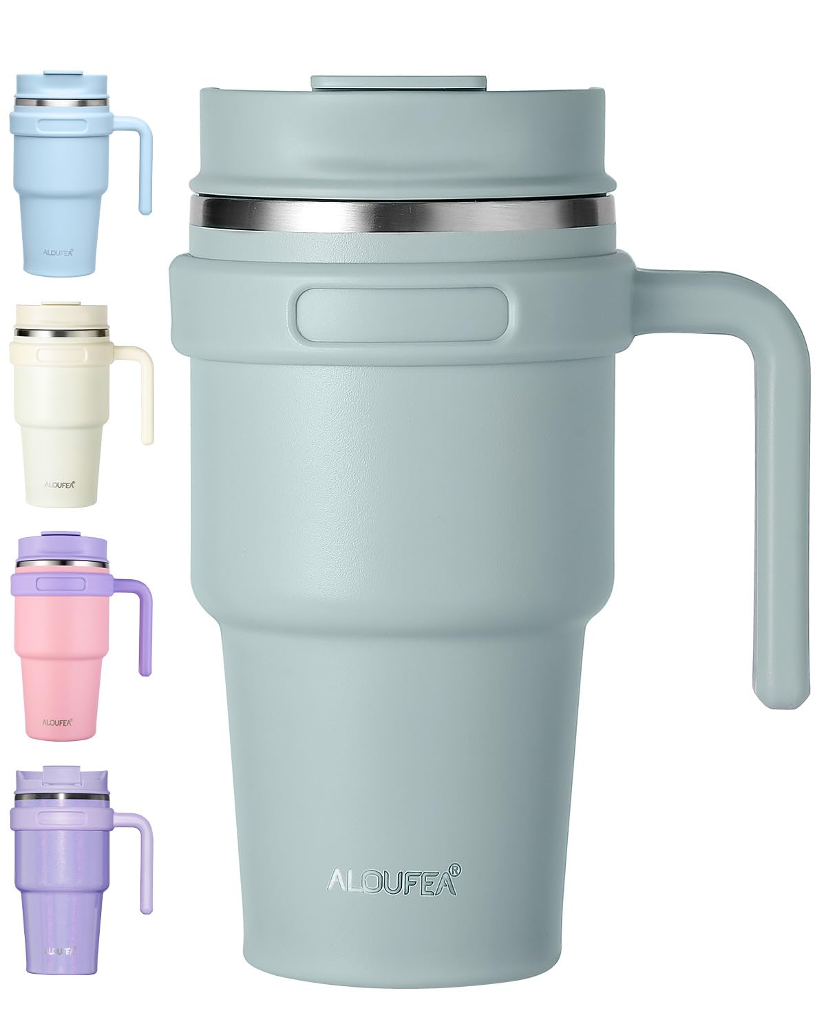 ALOUFEA 20 oz Insulated Coffee Mug Tumbler with Handle, Stainless Steel Travel Mug Tumbler with Lid and Straw,Double Wall Vacuum Leak Proof Ice Coffee Thermal Cup, Black