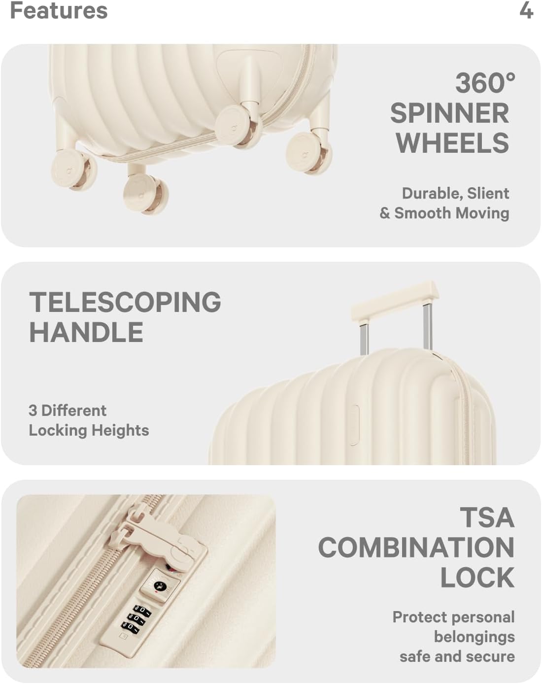 artrips Checked Luggage 24 inch,Medium Suitcase with 8 Spinner Wheels,PC Lightweight Hardside Luggage,Bread Design,TSA Lock,White,Checked-Medium 24-Inch,60L