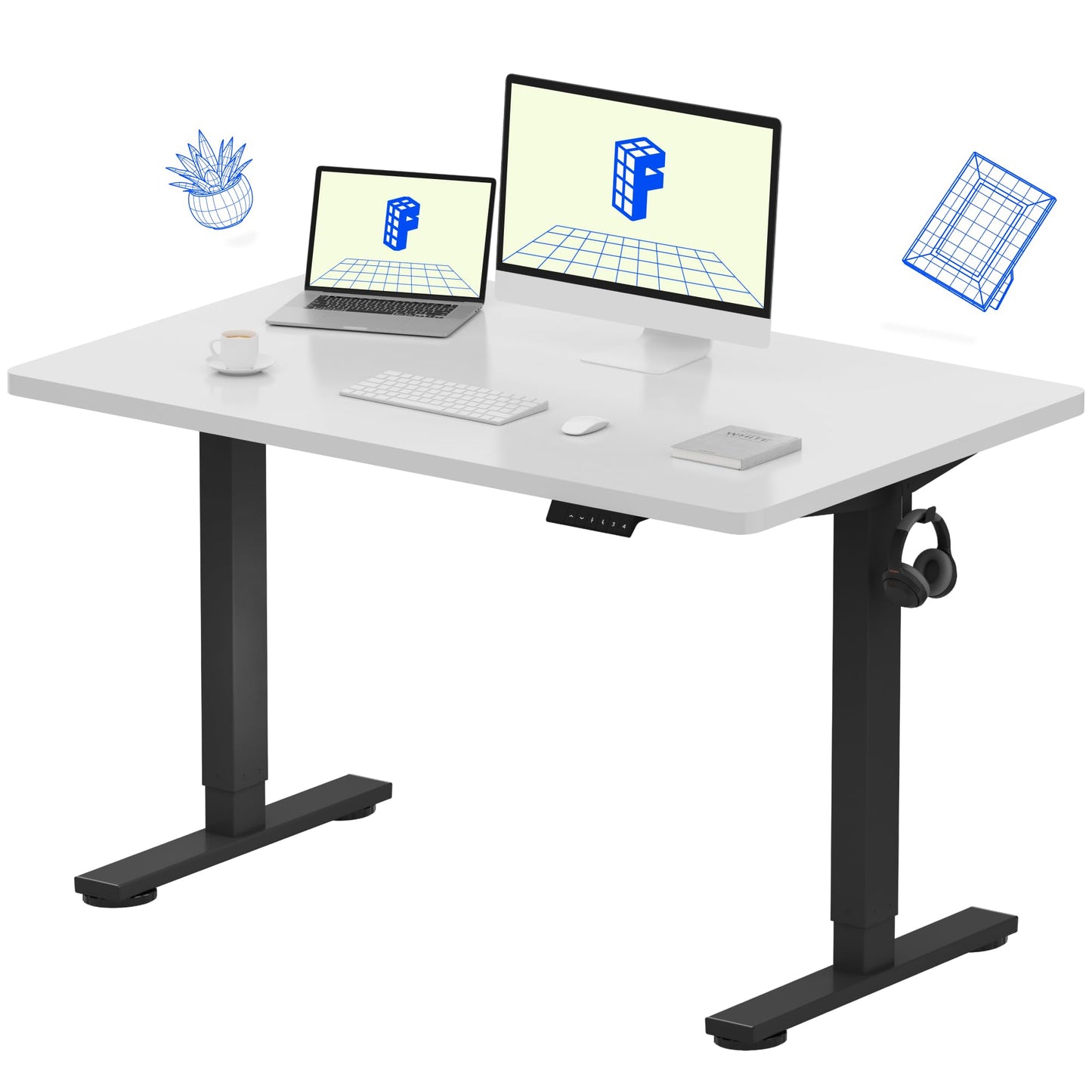 FLEXISPOT EN1 Whole-Piece Standing Desk, 48 x 24 Inches Height Adjustable Desk Stand up Desk Home Office Table for Computer Laptop (White Frame + Maple Desktop)