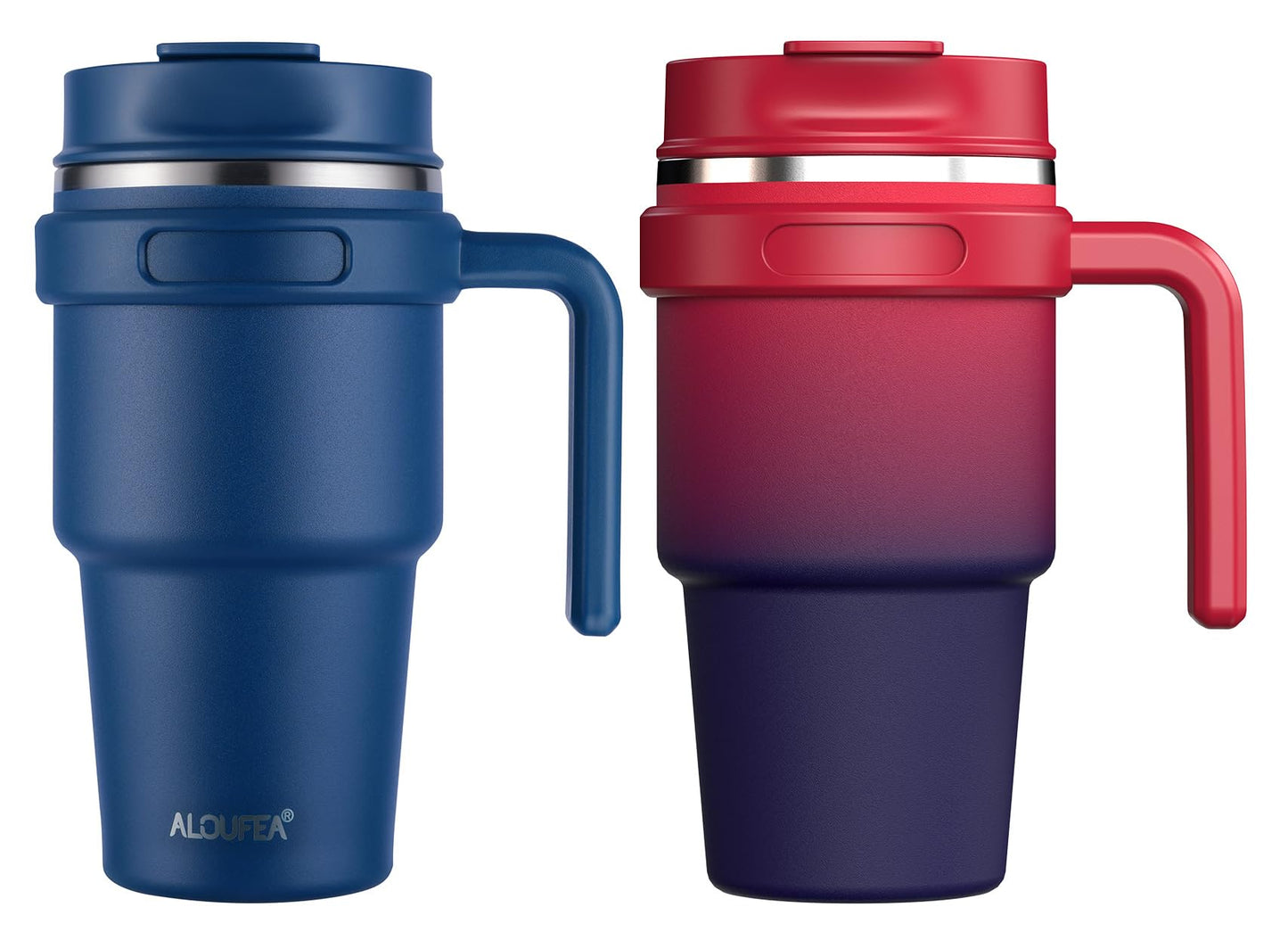 ALOUFEA 20 oz Insulated Coffee Mug Tumbler with Handle, Stainless Steel Travel Mug Tumbler with Lid and Straw,Double Wall Vacuum Leak Proof Ice Coffee Thermal Cup, Black