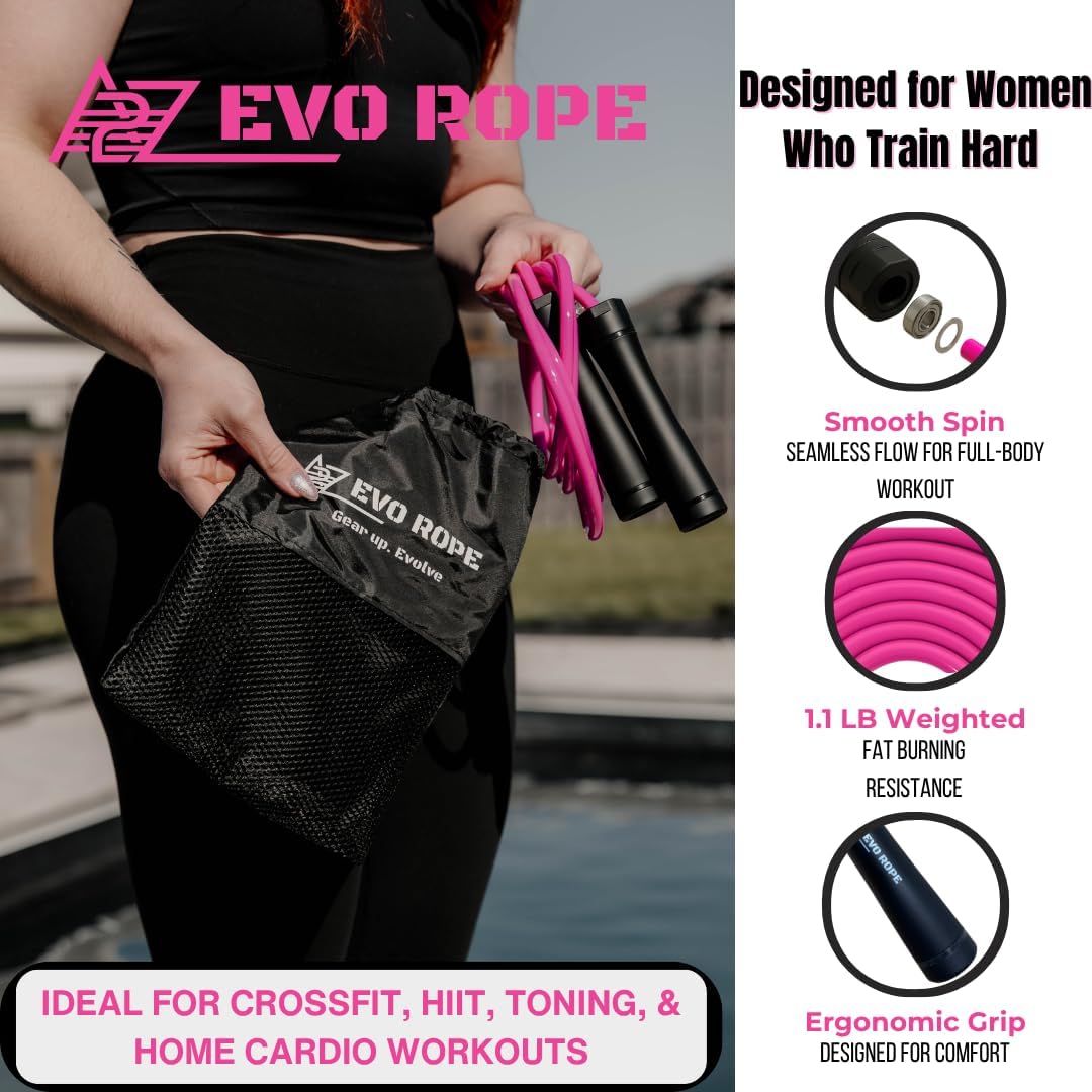 Evo Rope | 1.1LB Weighted Jump Rope for Women & Men – Adjustable 10mm Heavy PVC Skipping Rope for Fitness, Ideal for High-Intensity Training, MMA, Boxing, CrossFit, Weight-loss Workouts