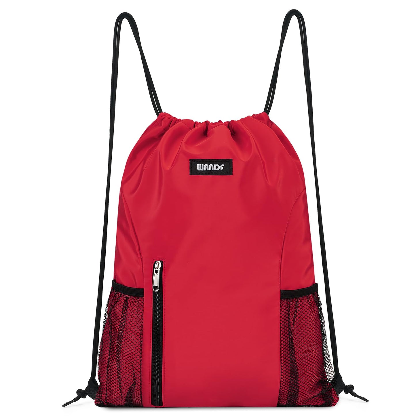 WANDF Drawstring Backpack Sports Gym Sackpack with Mesh Pockets Water Resistant String Bag for Women Men(Black)