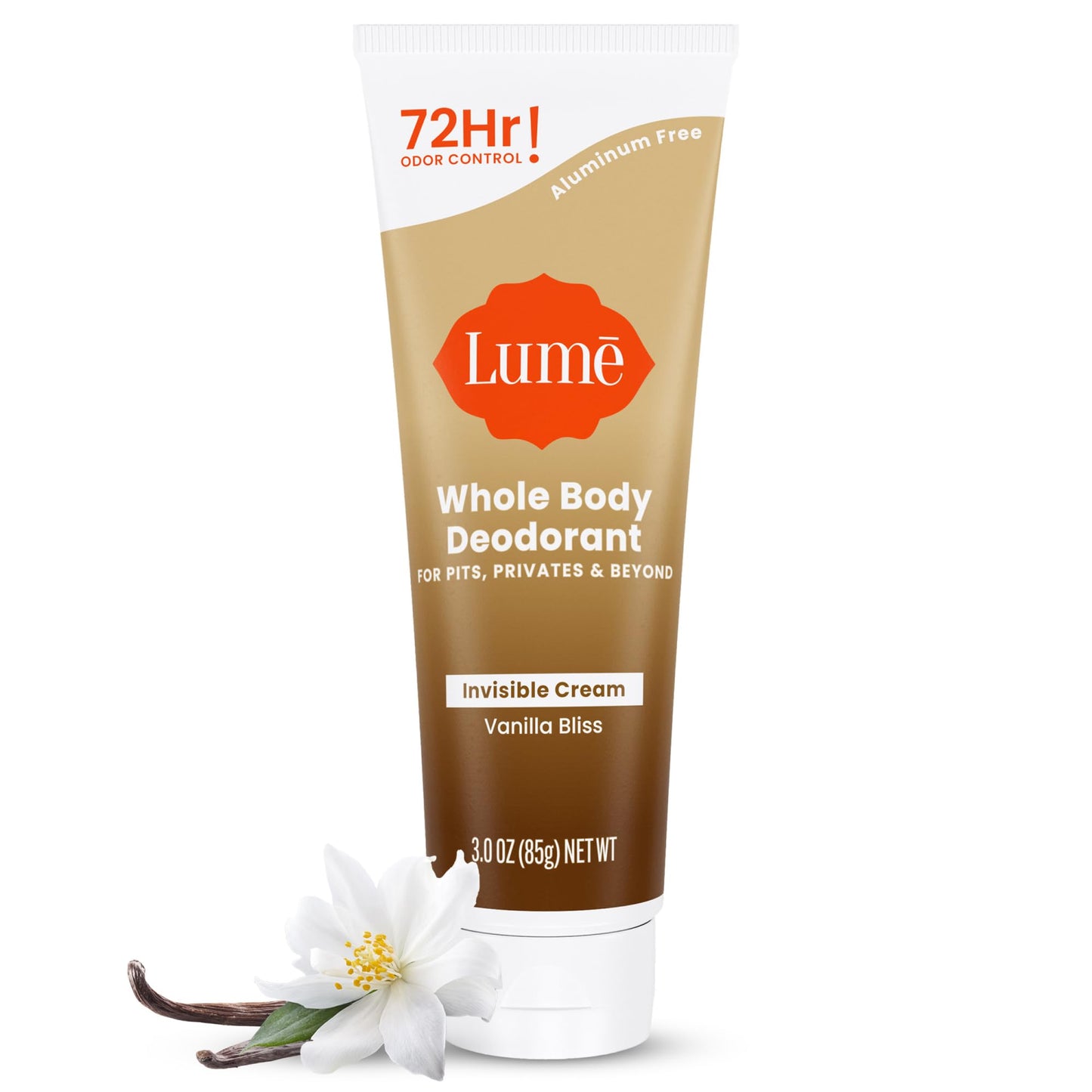 Lume Whole Body Deodorant - Invisible Cream Tube - 72 Hour Odor Control - Aluminum Free, Baking Soda Free, Skin Safe - 3.0 ounce (Toasted Coconut)