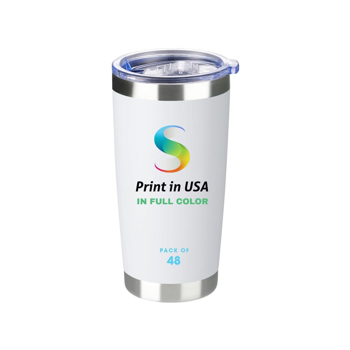 Personalized Custom Print in USA Tumbler 20oz Stainless Steel Double Wall Coffee Cup with Lid & Straw Insulated Tumbler with Colorful Text Logo Photo