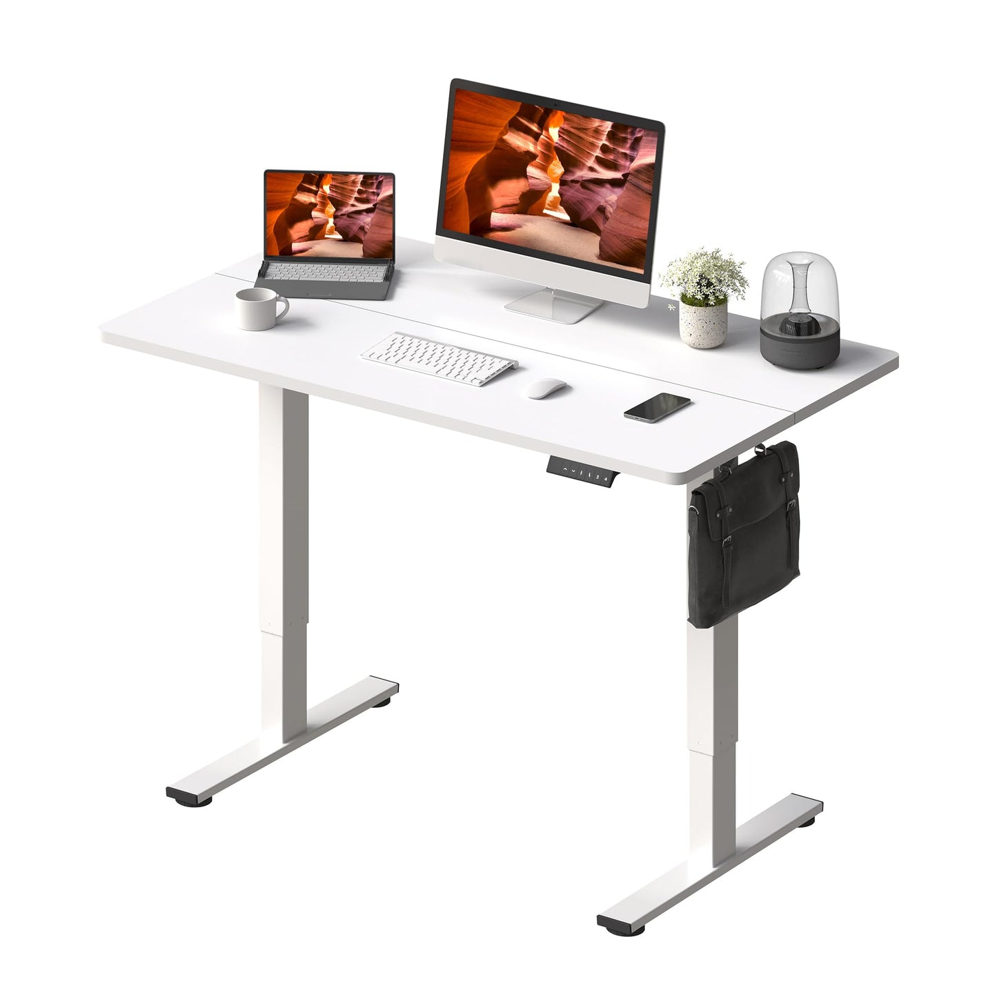 Adjustable Stand Up Desk with Memory Preset, Standing Desks 55 x 24 Inch Electric Home Office Desk Computer Workstation Splice Black Top + Black Frame