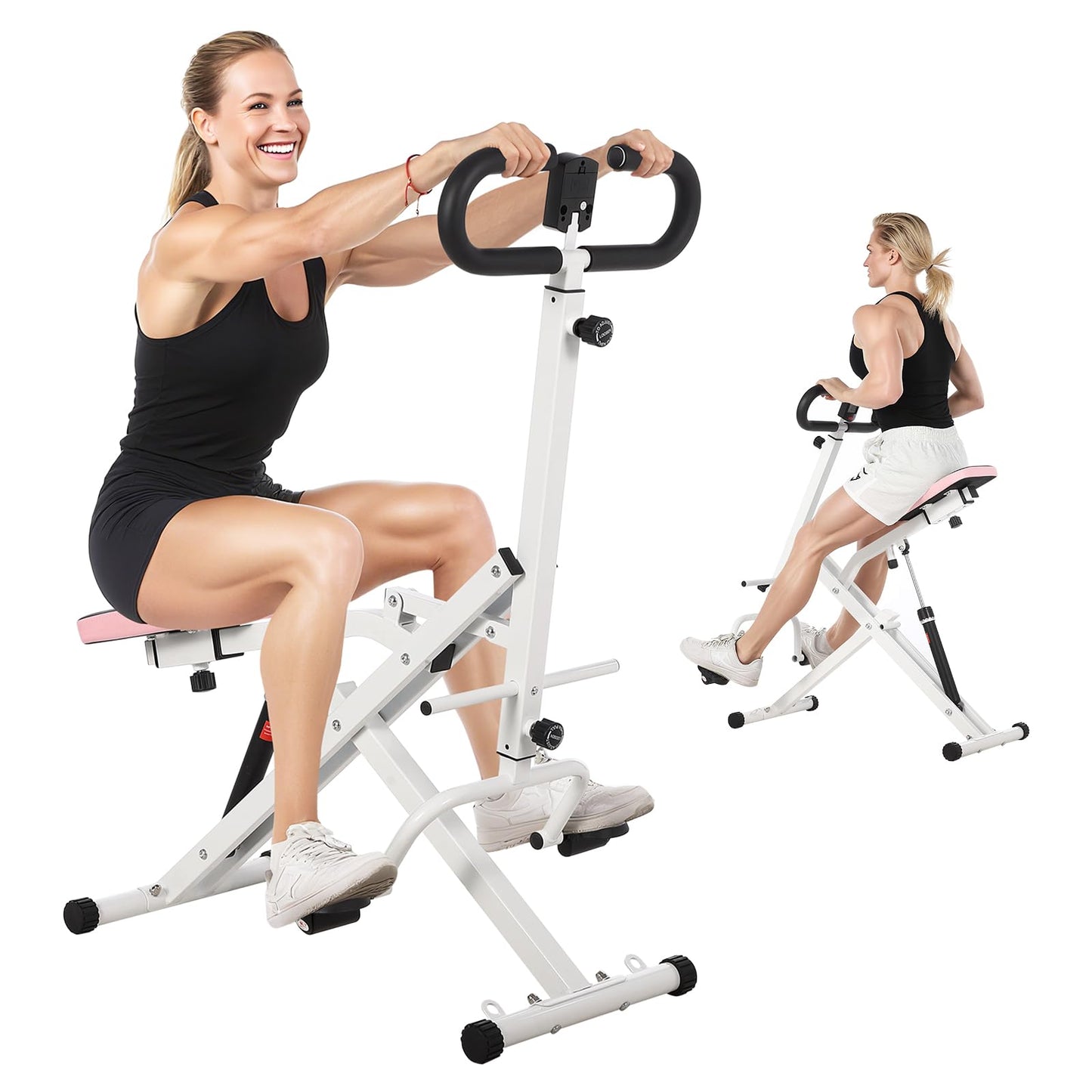 Squat Machine, Squat Assist Trainer with Adjustable12 Level Resistance, Foldable Squat Ride Rowing Machine for Home, Full Body Workout Gym for Glutes Legs Workout, 350 LBS Capacity