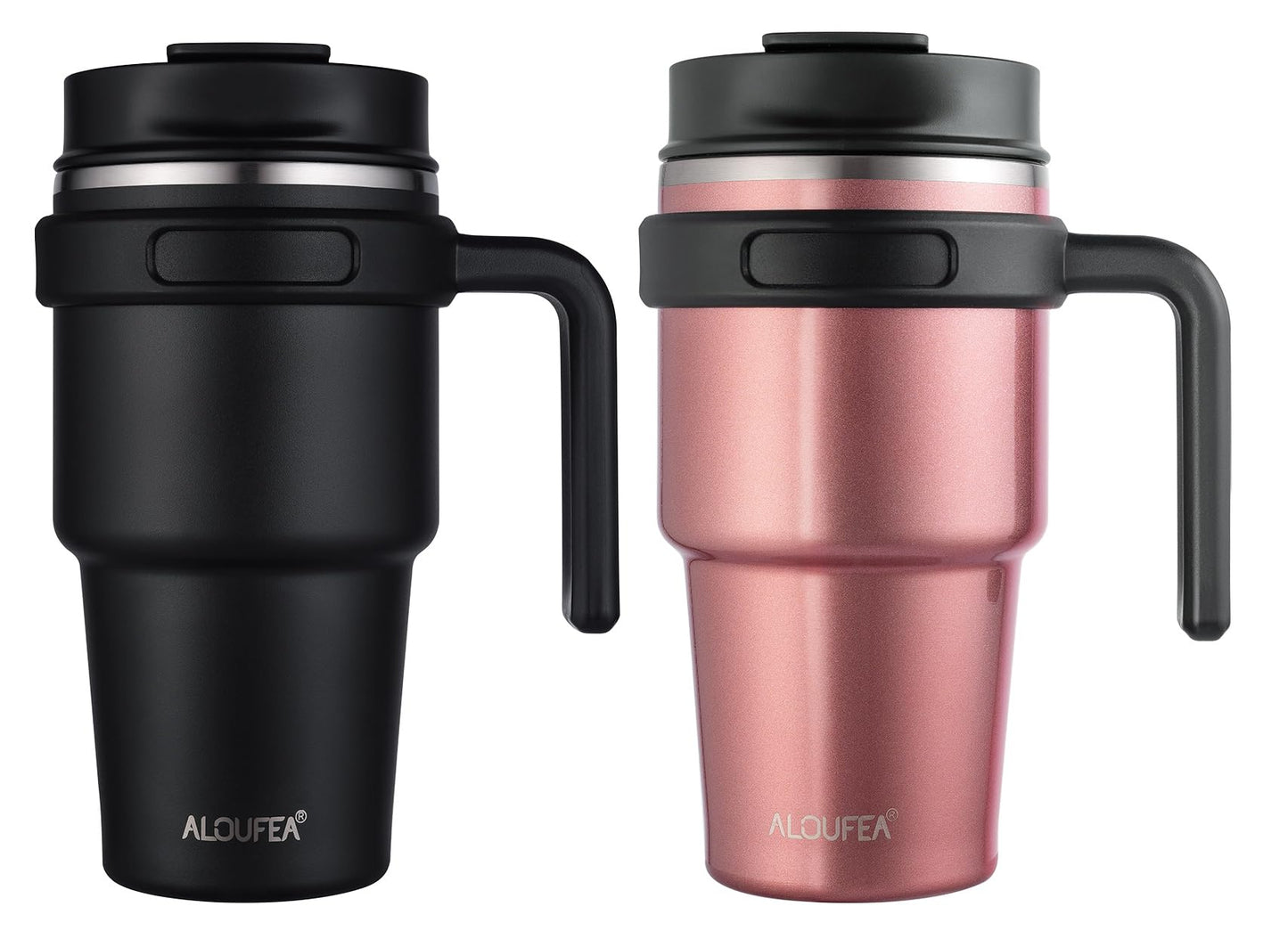 ALOUFEA 20 oz Insulated Coffee Mug Tumbler with Handle, Stainless Steel Travel Mug Tumbler with Lid and Straw,Double Wall Vacuum Leak Proof Ice Coffee Thermal Cup, Black