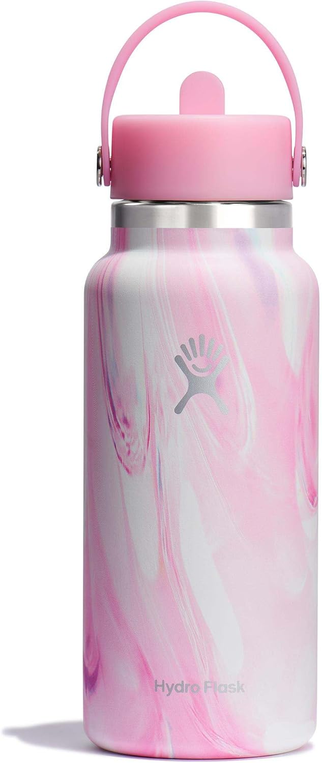 Hydro Flask 32 Oz Wide Flex Straw Cap Bottle - Insulated Stainless Steel - Wide Straw Lid, Non Spill, Leakproof in Jelly Pink