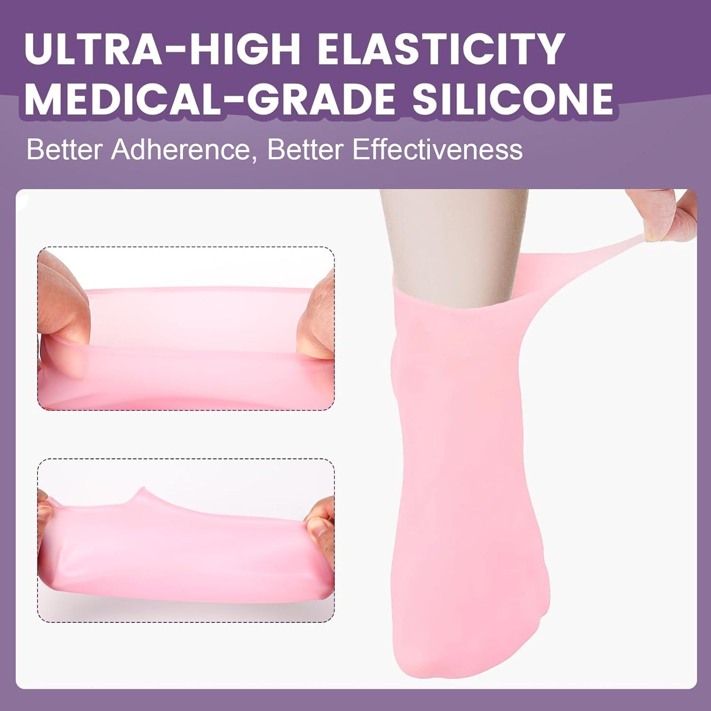 5 Pairs Silicone Socks for Dry Cracked Feet, Women's Moisturizing Foot Socks (Pink, Fits Up to Size 9)