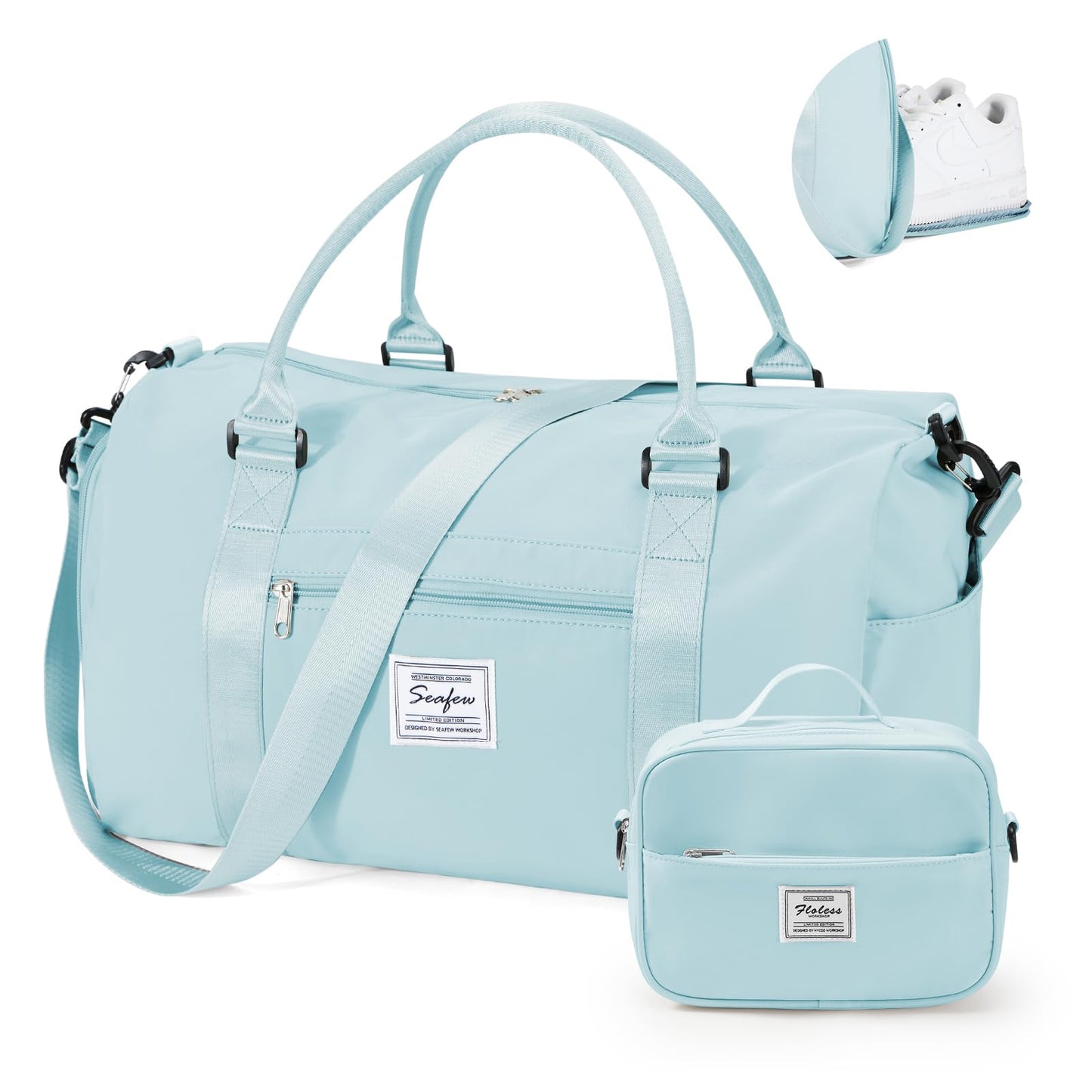 Gym Bags for Women Men with Shoes Compartment,Sports Duffle Bags Personal item travel Duffel Tote Bag Small Carry on Weekender Overnight Bag Workout Dance Bags Hospital Holdalls Grey Green
