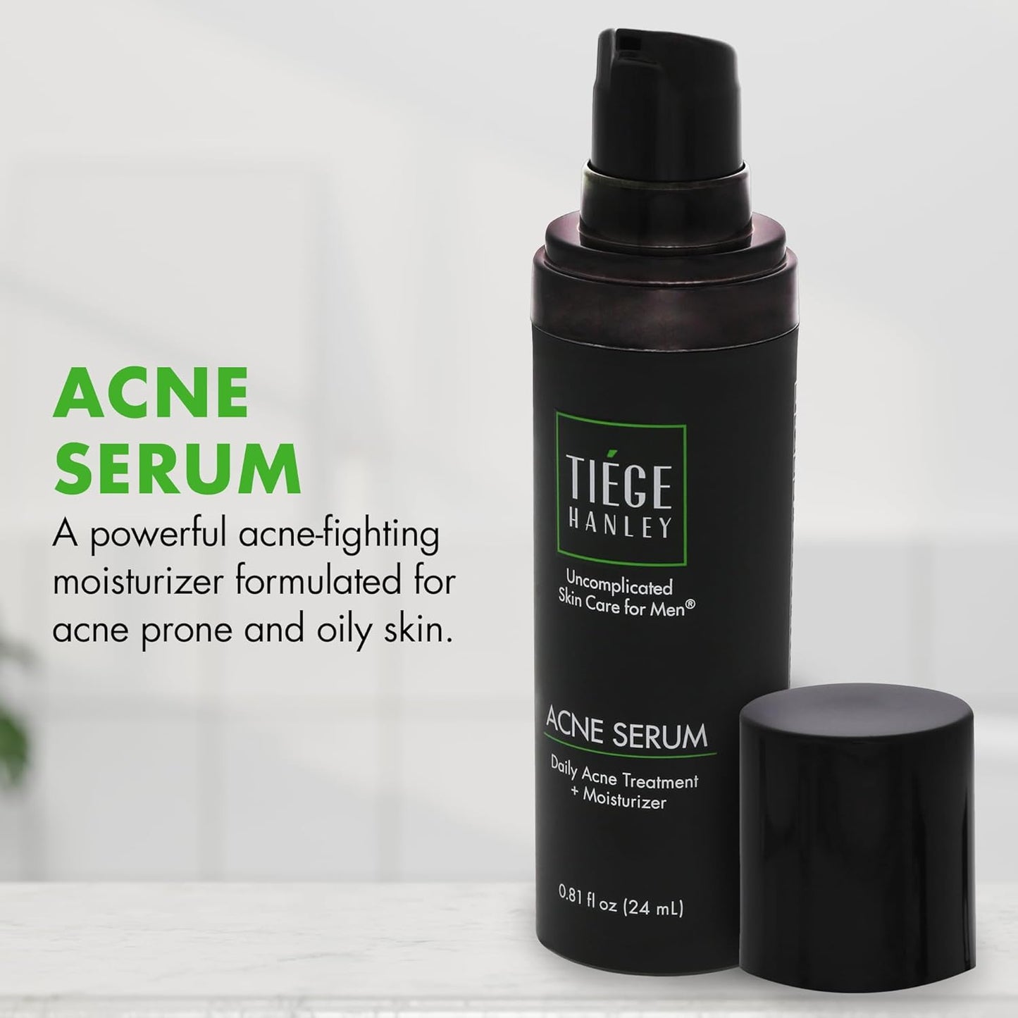 Tiege Hanley Mens Acne Serum for Face - Lightweight Facial Acne Serum with Salicylic Acid, Granactive Complex & Tea Tree Oil for Blackheads, Open Pores & Redness - Moisturizer for Oily Skin
