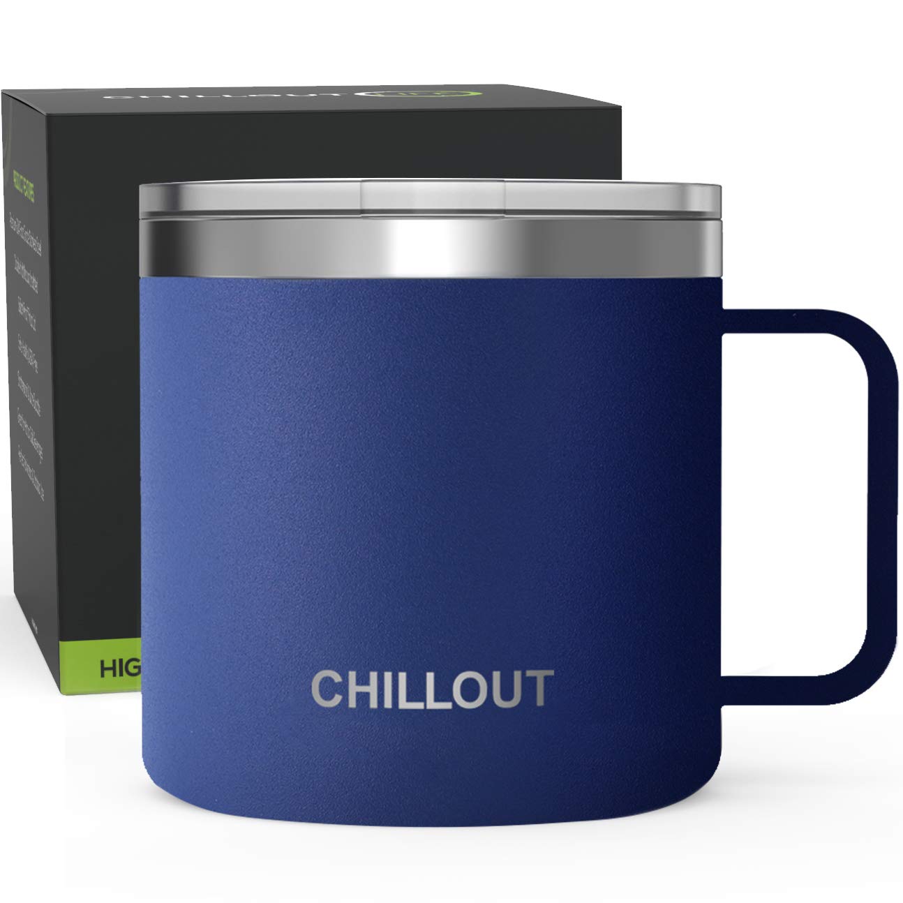 CHILLOUT LIFE Stainless Steel Vacuum Insulated Coffee Mug 16 oz (Set of 2) with Handle and Lid, Large Thermal Camping Coffee Mugs with Sliding Lid for Men & Women, Keeps Your Beverages Hot & Cold
