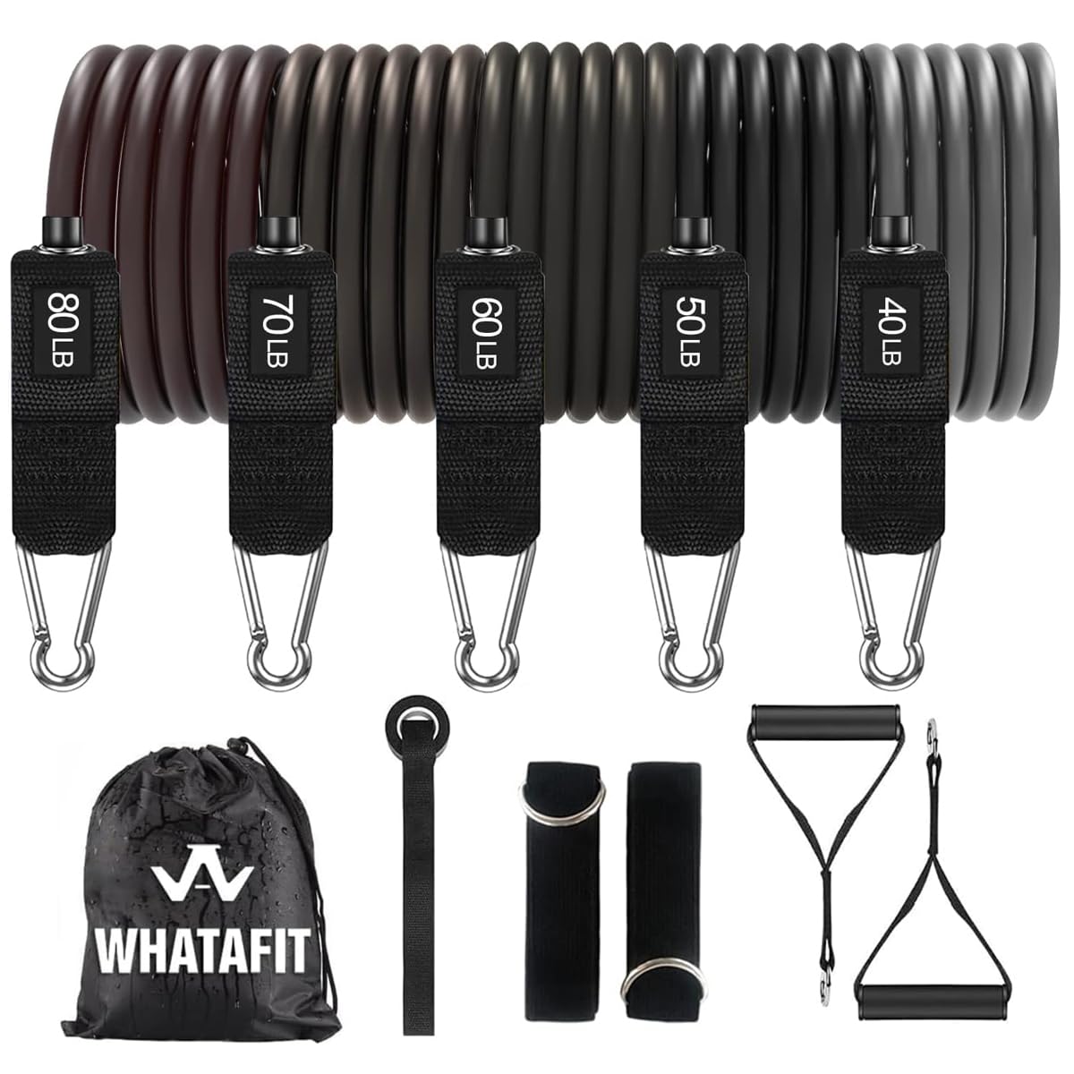 WHATAFIT Resistance Bands, Exercise Bands,Resistance Bands for Working Out, Work Out Bands with Handles for Men and Women Fitness, Strength Training Home Gym Equipment